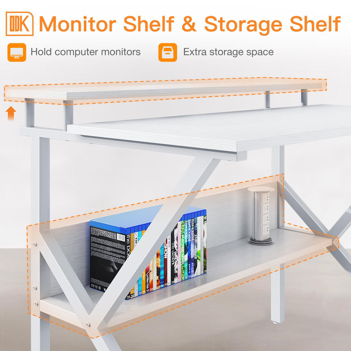 ODK Small Computer Desk, 27.5 inch Desk for Small Spaces with Storage, Compact Table with Monitor & Storage Shelves for Home Office, Modern Style Laptop Desk, Pure White ODK