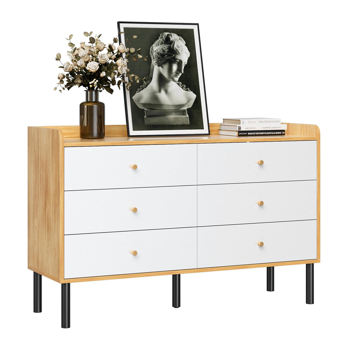 LYNSOM Dresser for Bedroom, 6 Drawer Natural Wood Dresser with Wide Drawer and Metal Handles, Modern Dressers & Chests of Drawers for Hallway Entryway LYNSOM
