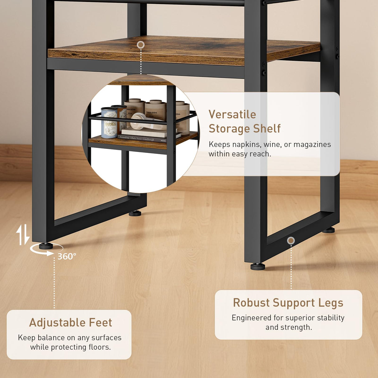 RALGEND Round Dining Table Set for 4, Circle Kitchen Table and 4 Chairs, 5 Piece Dining Table Set, with Wooden Tabletop and Widen Seat, Space Saving, for Dining Room, Rustic Brown and Black RALGEND