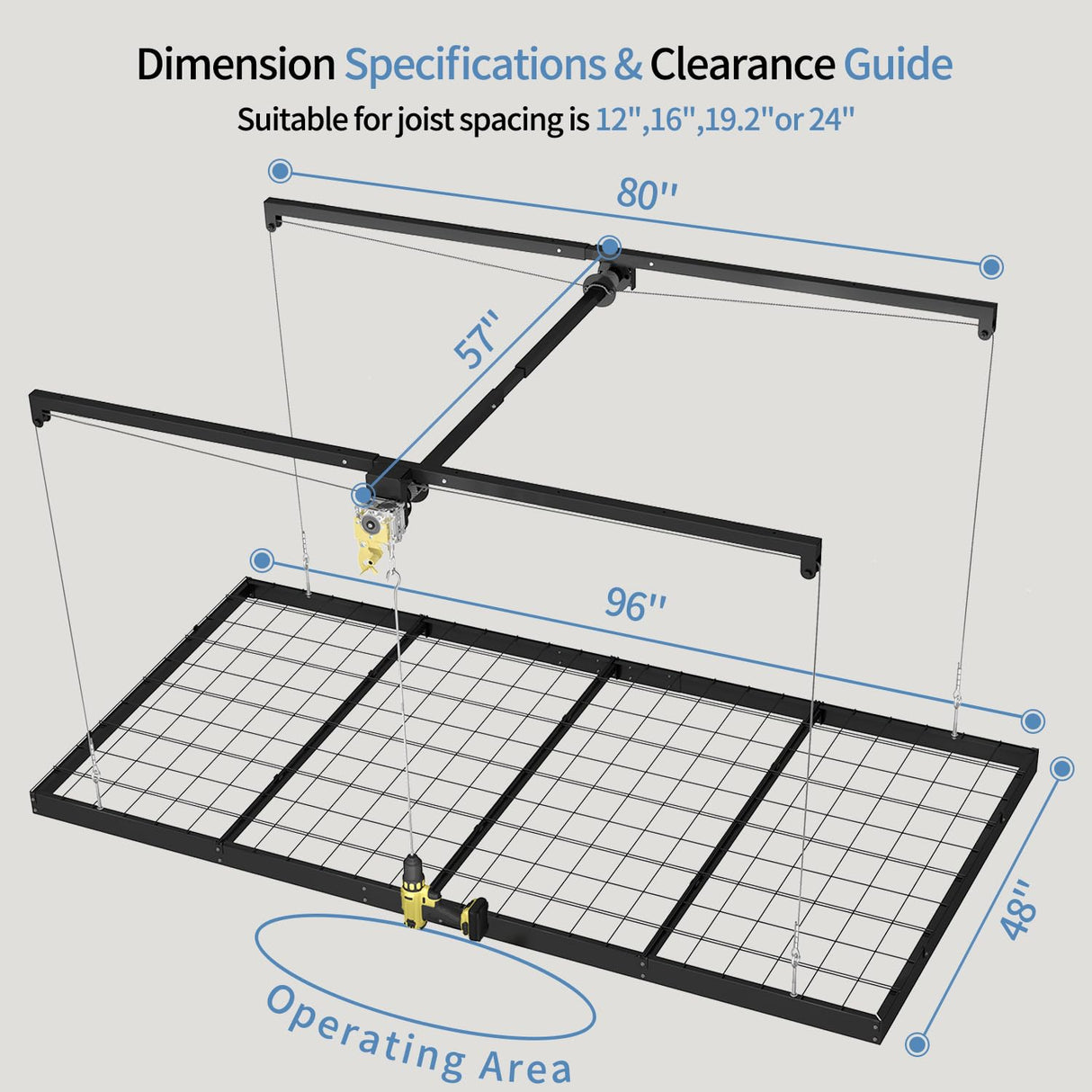 Overhead Garage Storage Rack – 4x8 FT Garage Ceiling Storage Racks with Safety Lock, Heavy-Duty Ceiling Mounted Lift System and Storage Organizer, Ideal for Maximizing Overhead Space, 325 lbs Capacity FERO