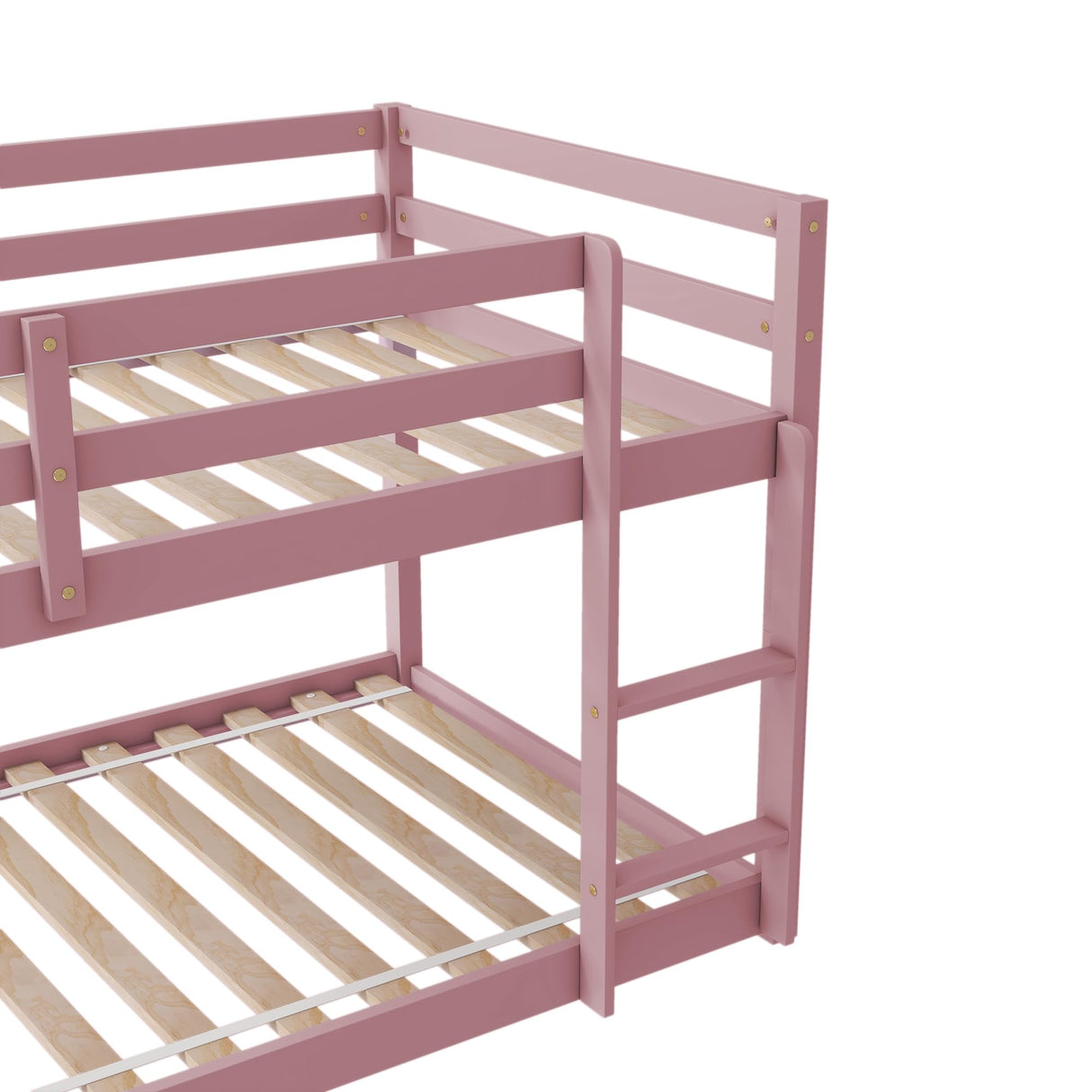 PVWIIK Bunk Bed Twin Over Twin with Ladder & Safety Guard Rails,Solid Wood Bunk Bed Frame for Kids,No Box Spring Needed, Pink PVWIIK