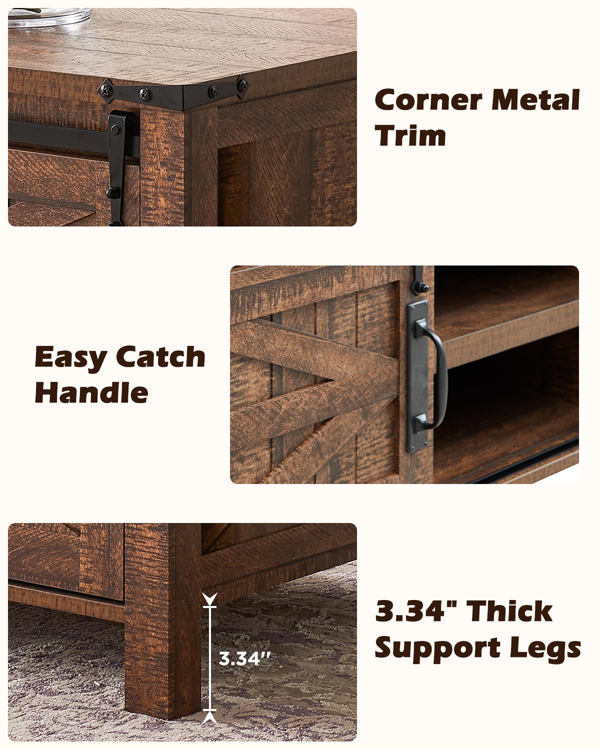 OKD 48" Farmhouse Lift Top Coffee Table with Sliding Barn Door,Rustic Center Table with Hidden Storage Compartment,Lifting Tabletop and Adjustable Shelf for Living Room,Office,Reclaimed Barnwood OKD