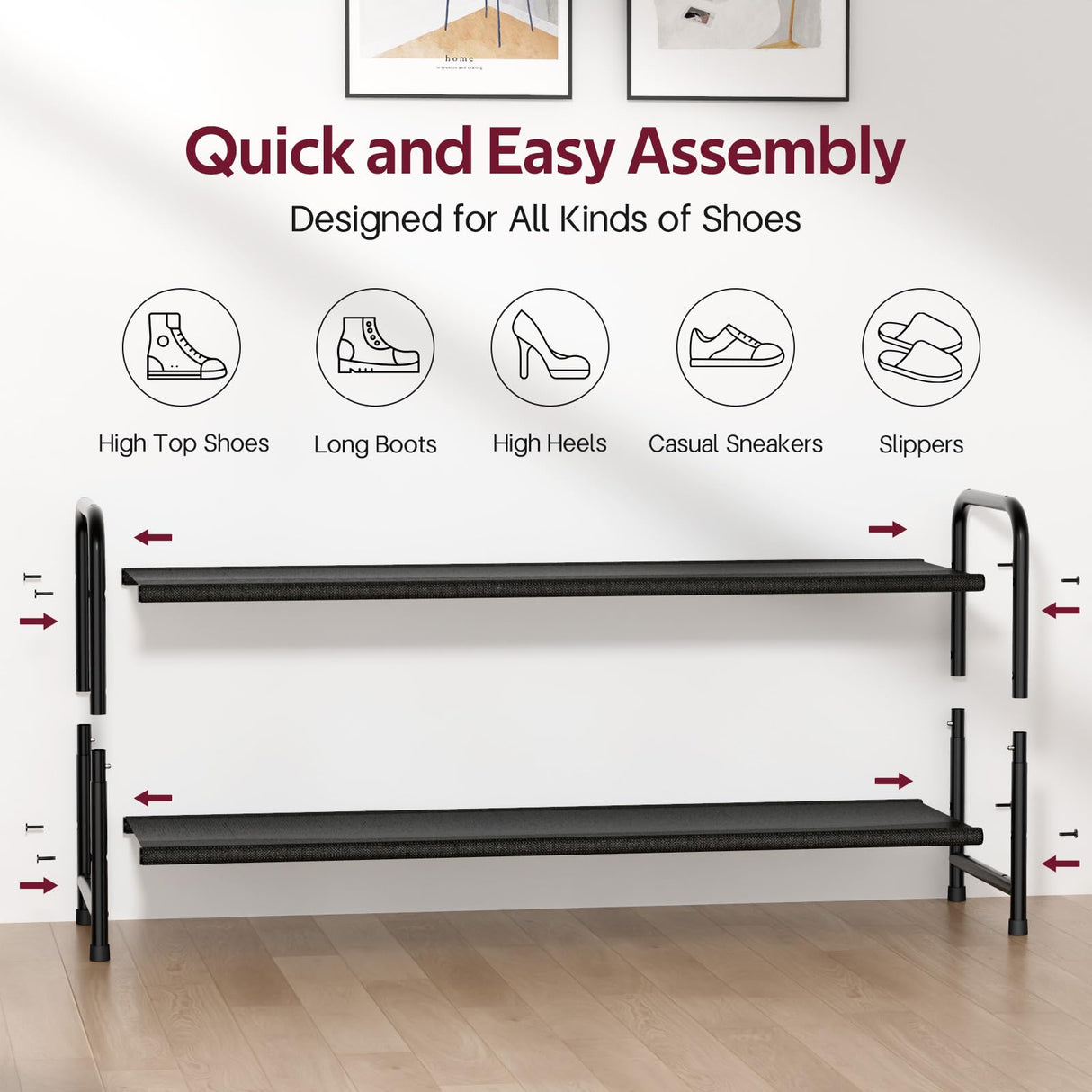 SLEEPING LAMB Long 2-Tier Shoe Organizer for Closet, Stackable Wide Shoe Rack Holds 18-Pairs Low Shoe Shelf Storage for Bedroom, Floor, Entryway(Black) SLEEPING LAMB