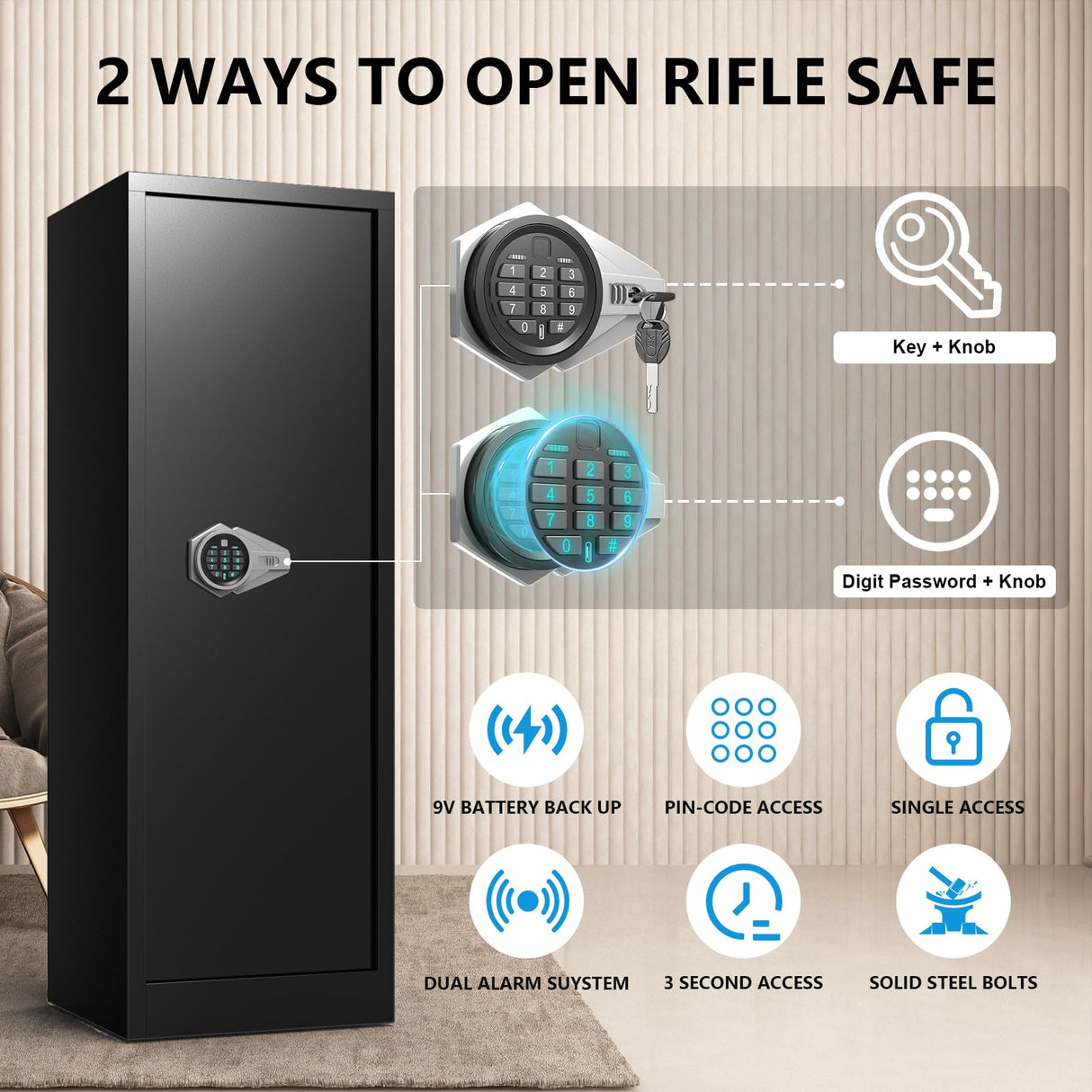 HEANVO 10-12 Gun Safe for Rifles and Pistols, Rifle Safes for Home, Digital Locking Gun Cabinet, Shotgun Safe with Dual Alarm System, Large Rifle Cabinet with Removable Shelf HEANVO