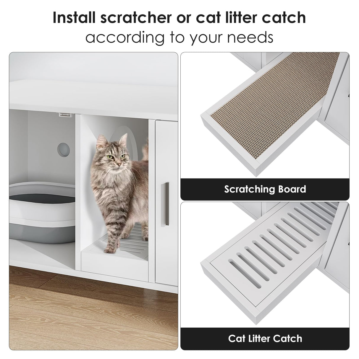 YDTOP Cat Litter Box Enclosure for 2 Cats, Hidden Litter Box Furniture with Scratching Pad, Double Room Wooden Cat House Washroom Storage Cabinet End Table, White YDTOP