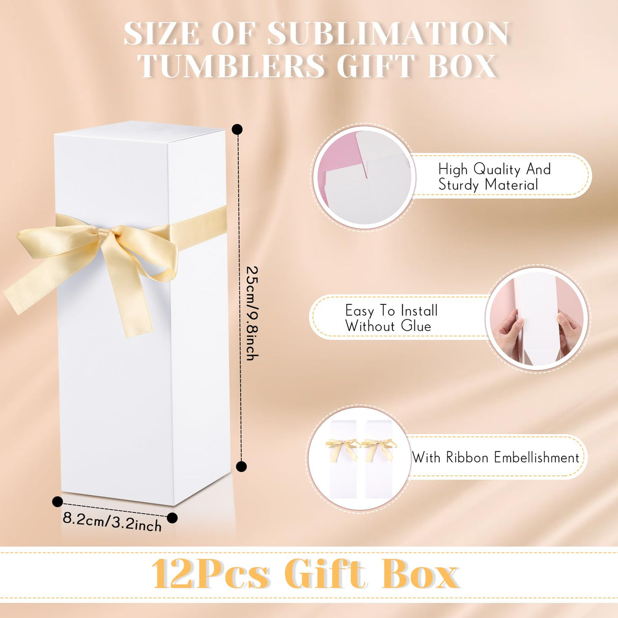 Qilery 12 Sets Gift Boxes with Ribbon for Sublimation Tumbler Gift Boxes for 12oz, 20oz, 30oz Glass Exhibition Boxes Tumbler Boxes for Shipping Cup Boxes Gift Packaging Box for Tumbler Cup (White) Qilery