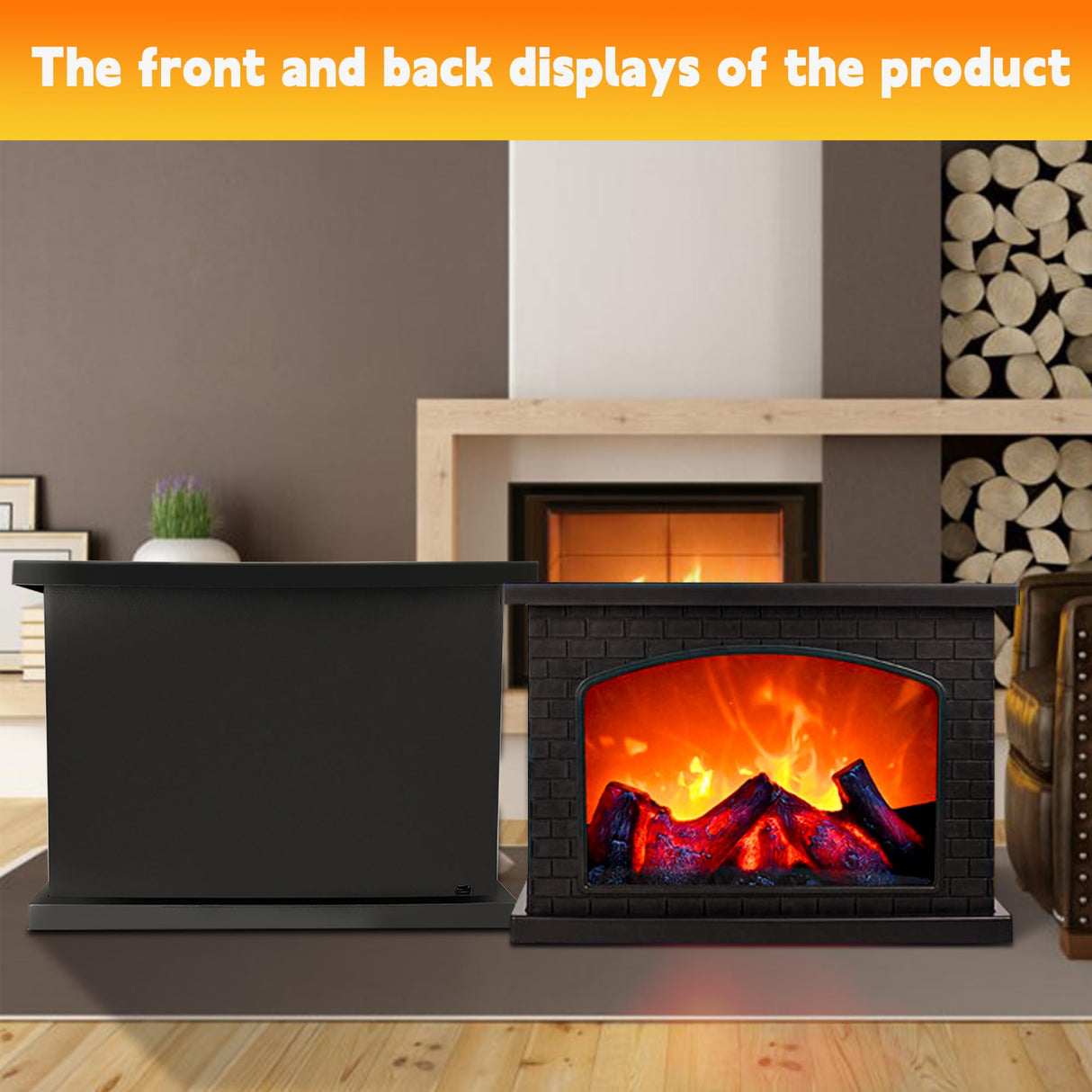 Fireplace Lanterns Decorative,Small Fake Fire Place,Flame Effect LED Fire Lamp,Battery Operated USB Charge Portable Fireplace,Indoor Outdoor Christmas Decoration (No Heater Function Black) WLHONG