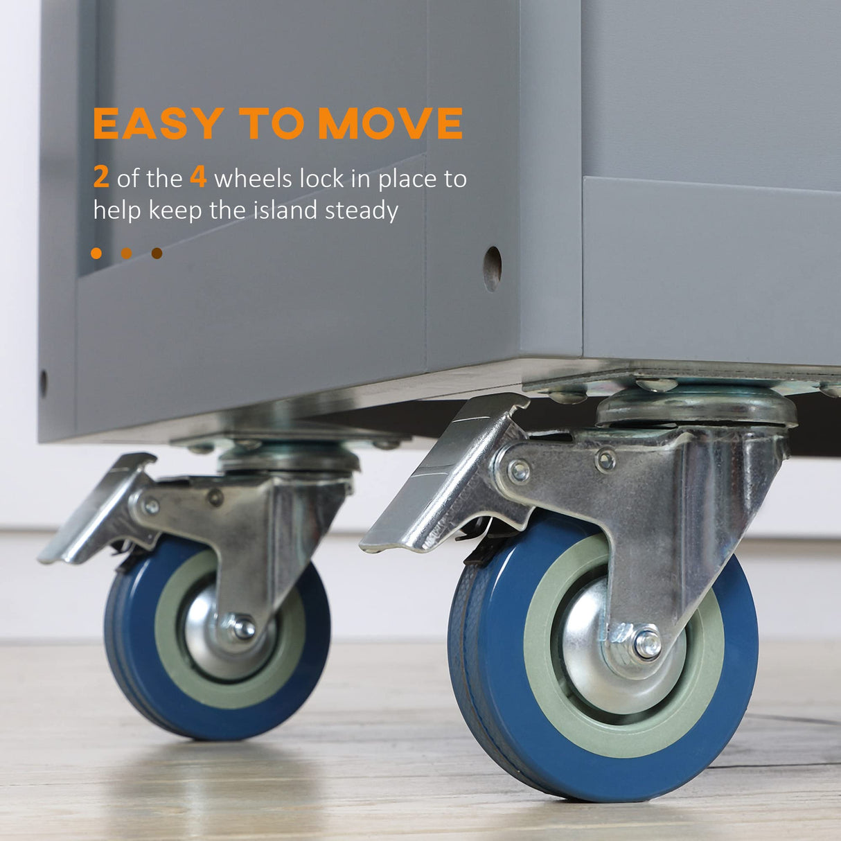 HOMCOM Rolling Kitchen Island Drop Leaf, Kitchen Cart on Wheels, Solid Wood Top Breakfast Nook with Storage Drawers, 4-Door Cabinets and Spice Rack, Dark Gray HOMCOM