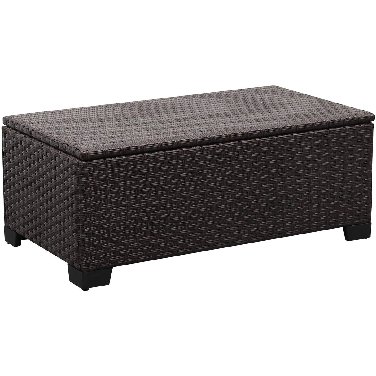 Rattaner Outdoor Storage Table Wicker Patio Coffee Table All-Weather Wicker Side Table with Waterproof Cover, Brown Rattaner