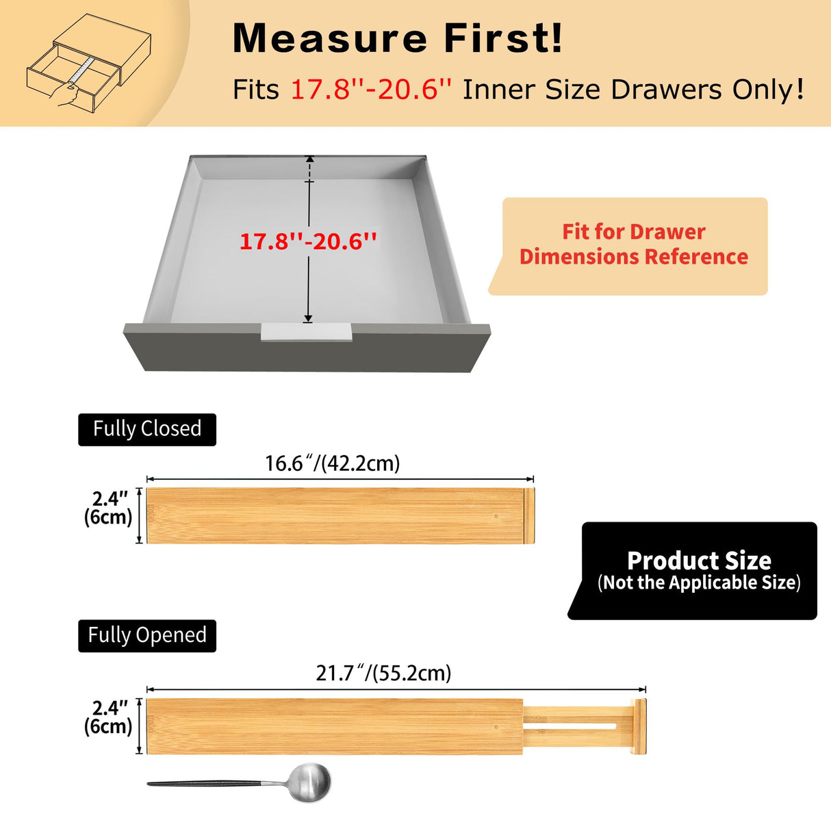 Utoplike 4 pcs Bamboo Kitchen Drawer Dividers Large, Adjustable Drawer Organizers, Spring Loaded, Works in Kitchen, Dresser, Bathroom, Bedroom, Drawer, Desk Utoplike