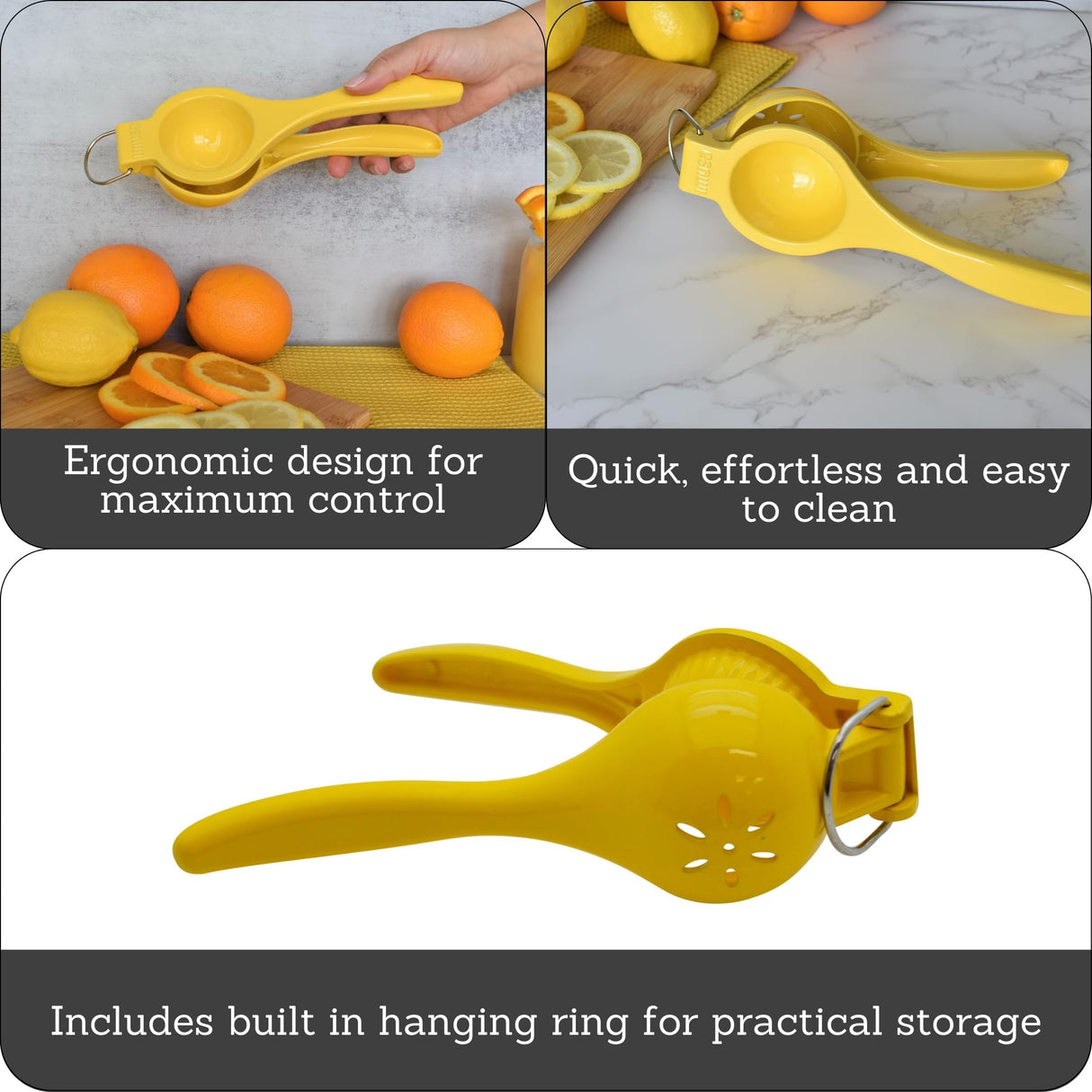IMUSA Lime or Lemon Manual Squeezer, Citrus Juicer for Max Extraction, Yellow Imusa