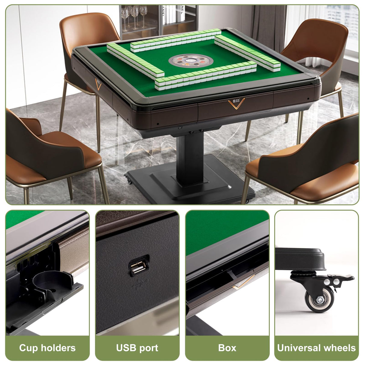 KIMOHOME Automatic Mahjong Table Foldable 44mm Tiles with Wheel with 2 Sets of Numbered Tiles (Blue & Green) Suitable for 152 Tiles Chinese, Filipino and American Style Mah Jong KIMOHOME