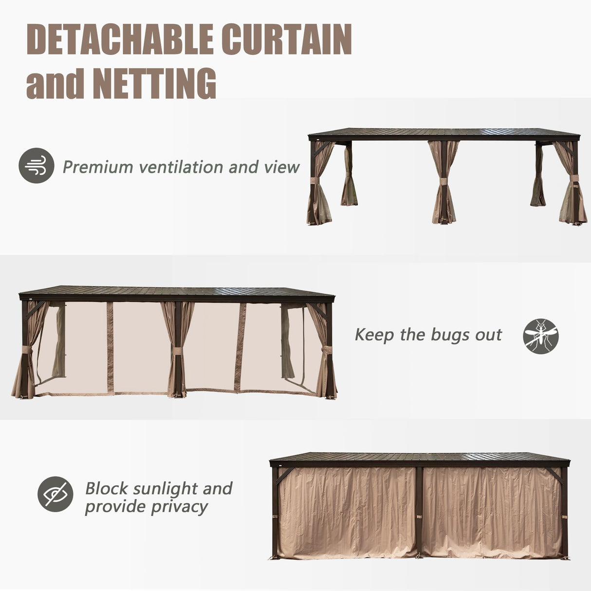 Domi 12' x 20' Lean to Gazebo with Aluminum Frame, Wall Mounted Gazebo Hardtop Galvanized Steel Sloping Roof with Curtains and Netting for Patio Deck Backyard Lawn Party… domi outdoor living