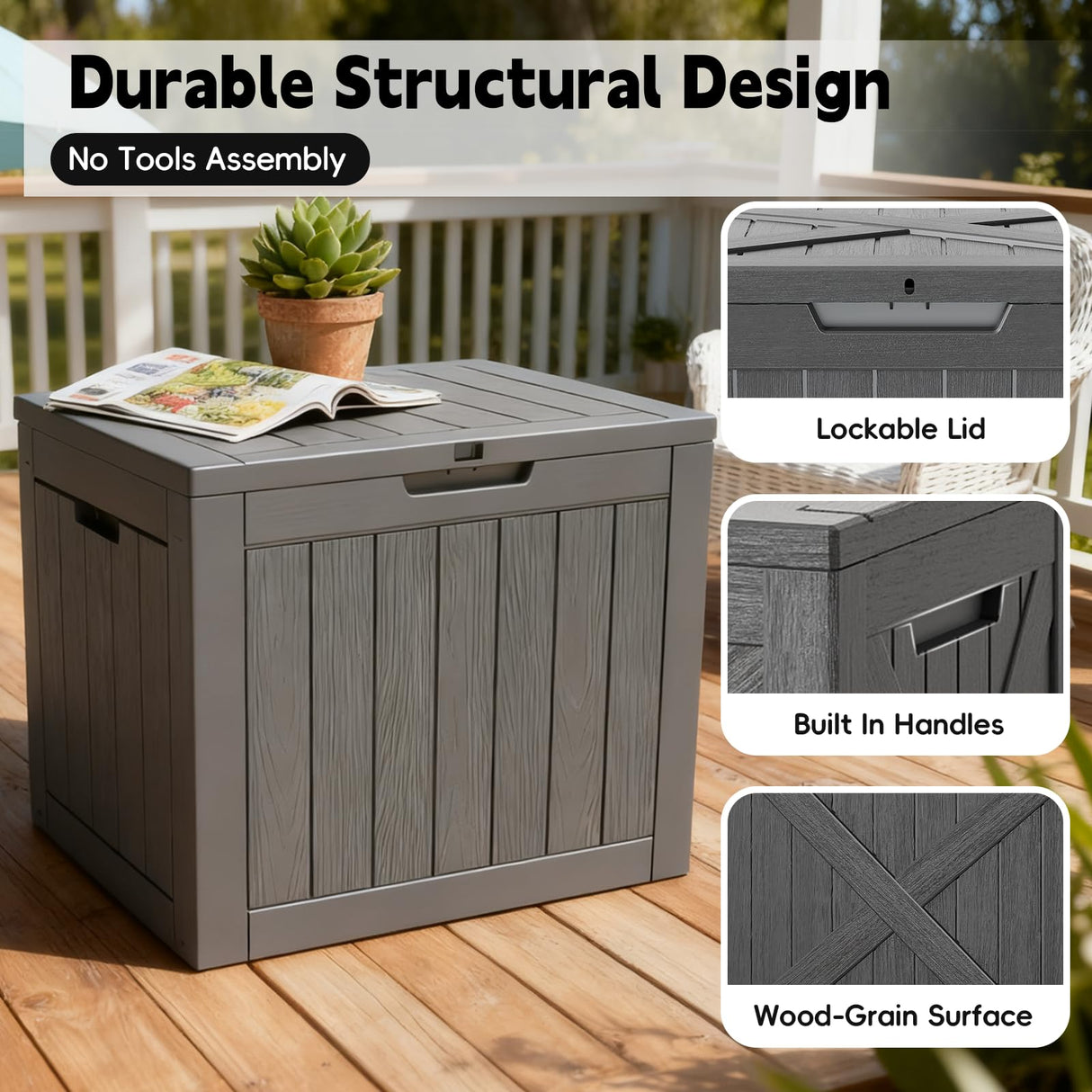 LubanNese Outdoor Storage Box, 35 Gallon Deck Box Waterproof, Resin Patio Storage Bin for Package Delivery, Patio Furniture Cushion, Garden Tools, Pool Accessories, Weatherproof, Black LubanNese