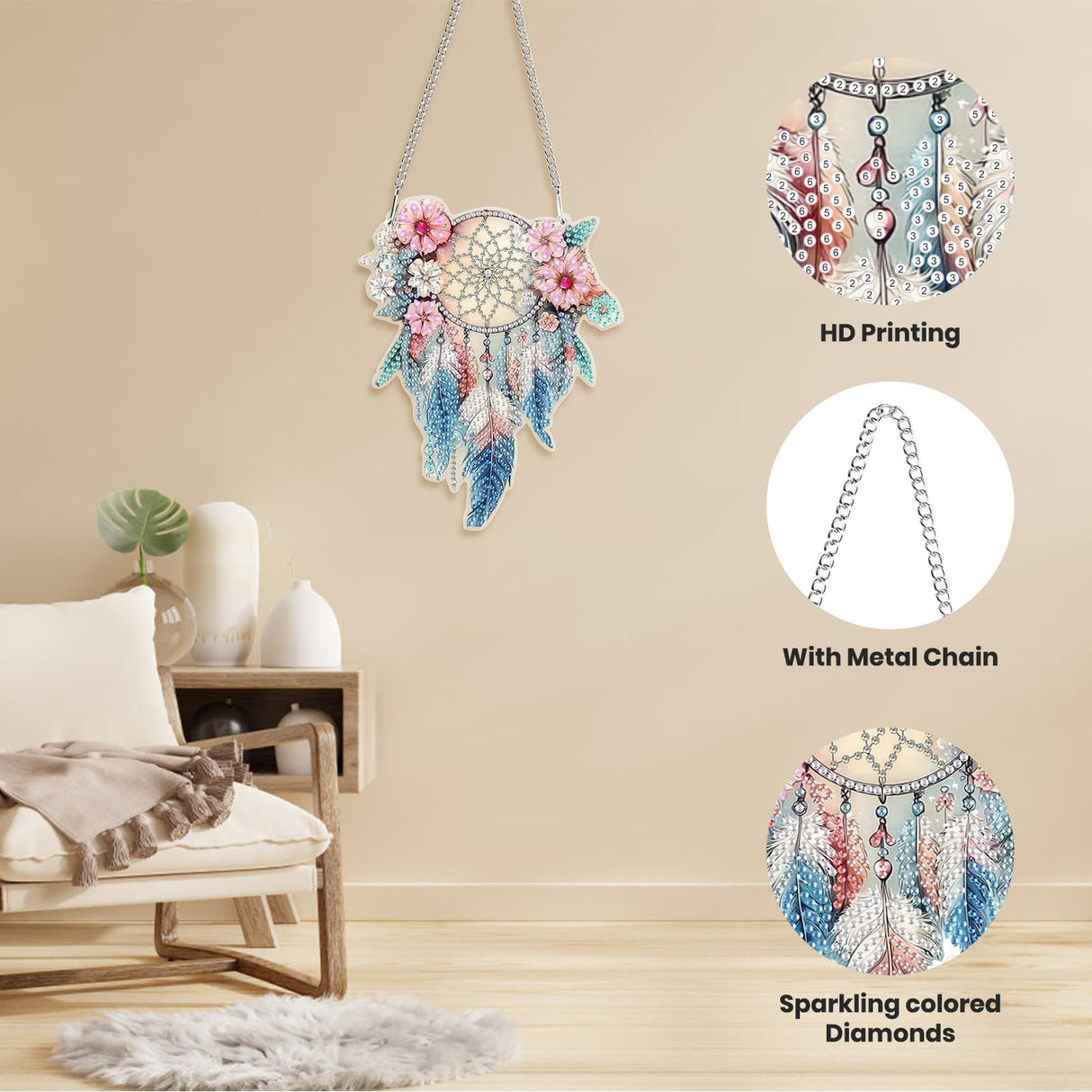 Hanging Diamond Art Kits for Adults Beginners, Dreamcatcher Diamond Painting Pendant Kit, DIY Acrylic 5D Special Shaped Crystal Diamond Gem Art Painting Hanging Ornament for Home Wall Decor and Gift Genius maker