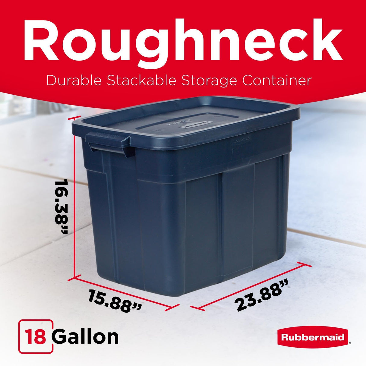 Rubbermaid Roughneck Tote 18 Gal, 6 Pack, Made in USA, Dark Indigo Metallic, Rugged Plastic Stackable Storage Bins with Lids and Handles Rubbermaid