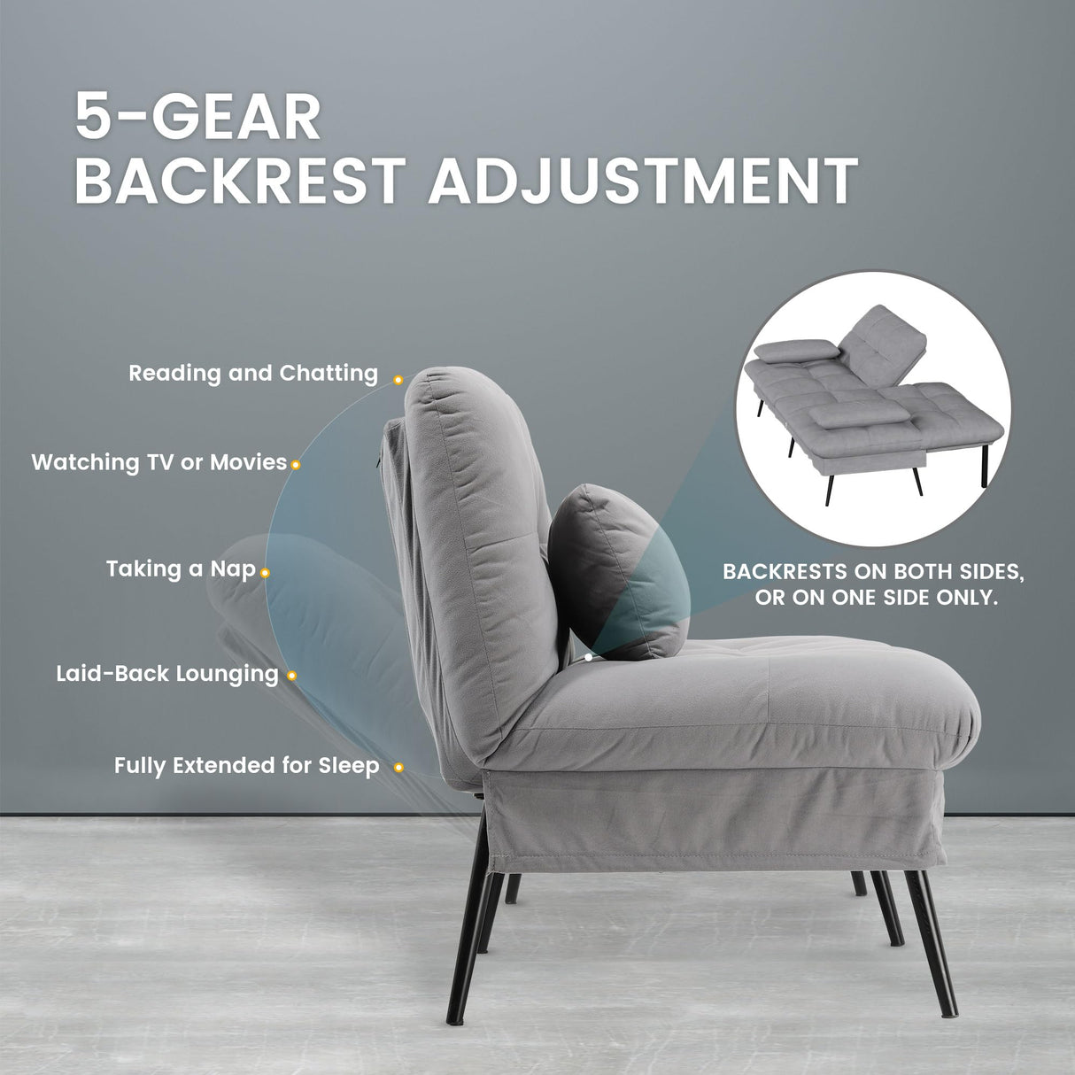 COMHOMA Convertible Sofa Bed,68″Fabric Couch with Adjustable Backrest,Loveseat Recliner Sleeper Living Room Furniture futon Set,Grey COMHOMA