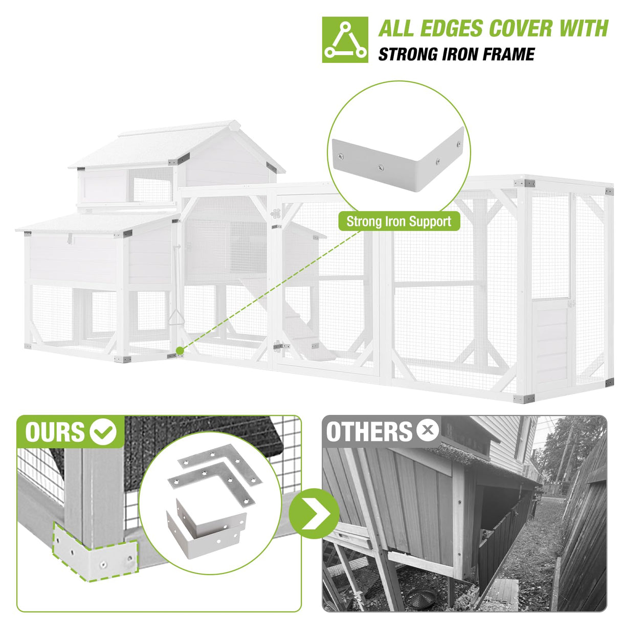 GUTINNEEN Chicken Coop with Run for 8-10 Chickens Extra Large Hen House Poultry Cage Outdoor with Nesting Box GUTINNEEN