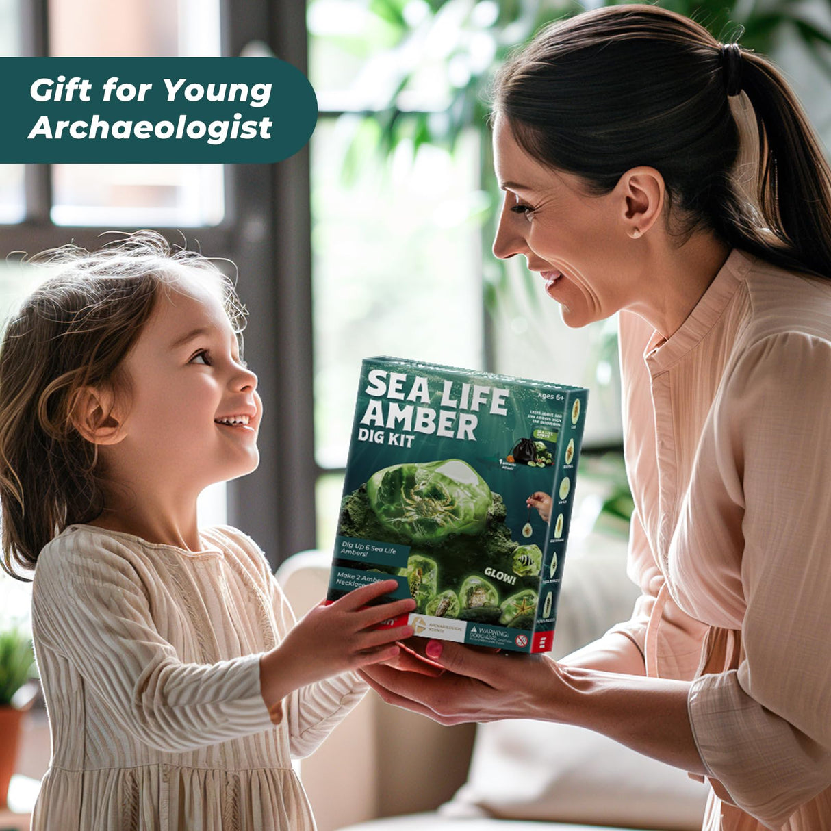 EDUMAN Amber Dig Kit-6 Artificial Sea Life Resin Specimens, Glow in The Dark Oceanlife Fossil Excavation Set, STEM Inspired Educational Toy for Kids Ages 6-12, for Boys & Girls EDUMAN