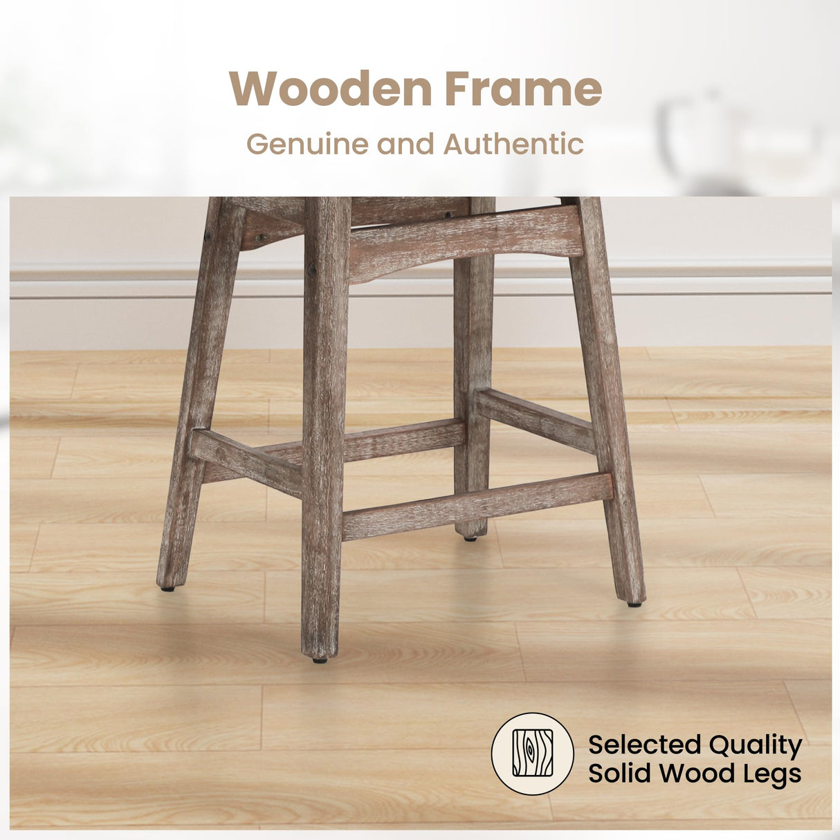 PHI VILLA Farmhouse Bar Stools Set of 2 - Wood Bartools with Upholstered Saddle Seat, 24 inch stools for Kitchen Counter Set of 2 PHI VILLA