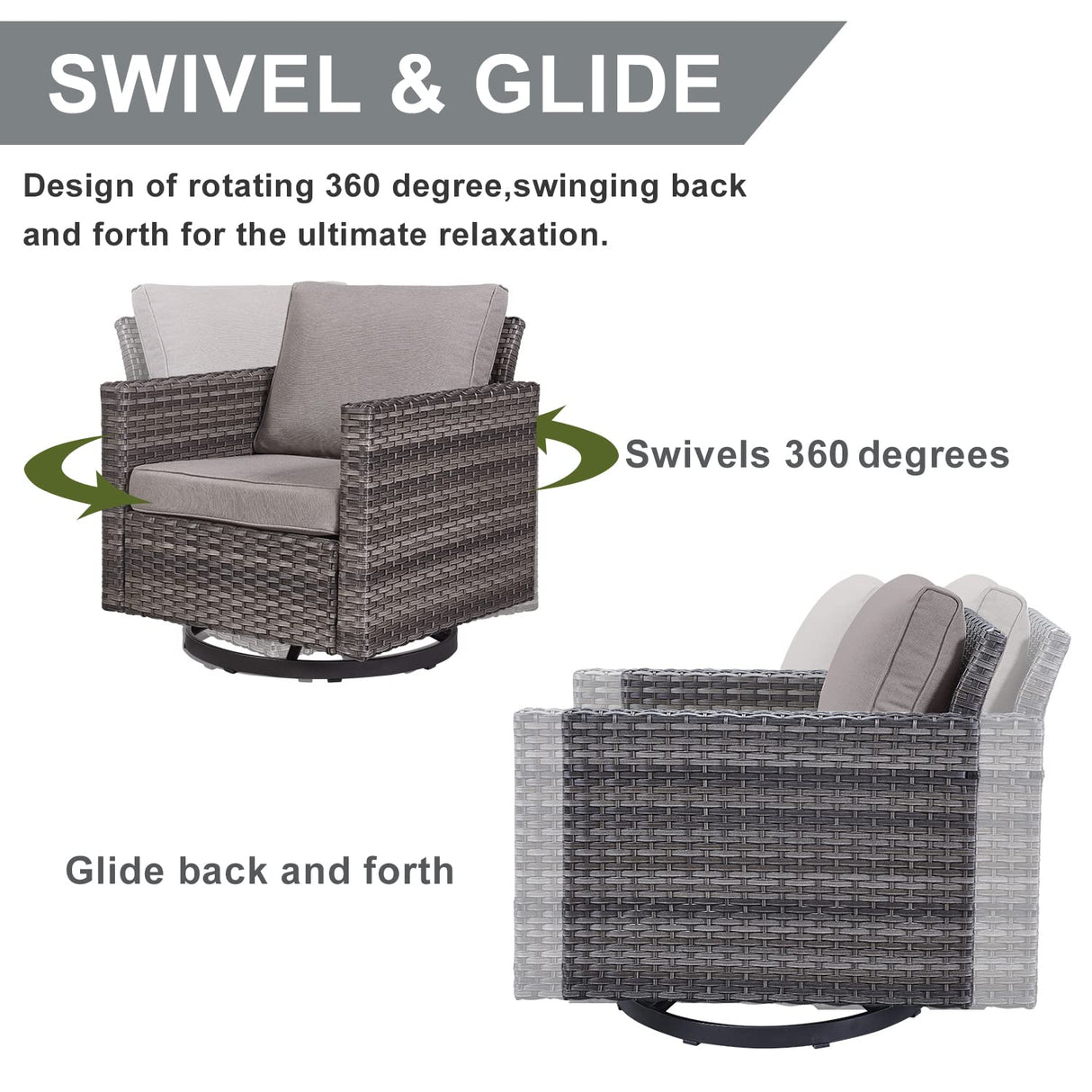 HUMMUH Patio Furniture 10 Piece PE Wicker 6-Seater Outdoor Sectional Sofa Patio Swivel Chairs Outdoor Chairs with Tables for Porch,Garden,Backyard,Deck HUMMUH