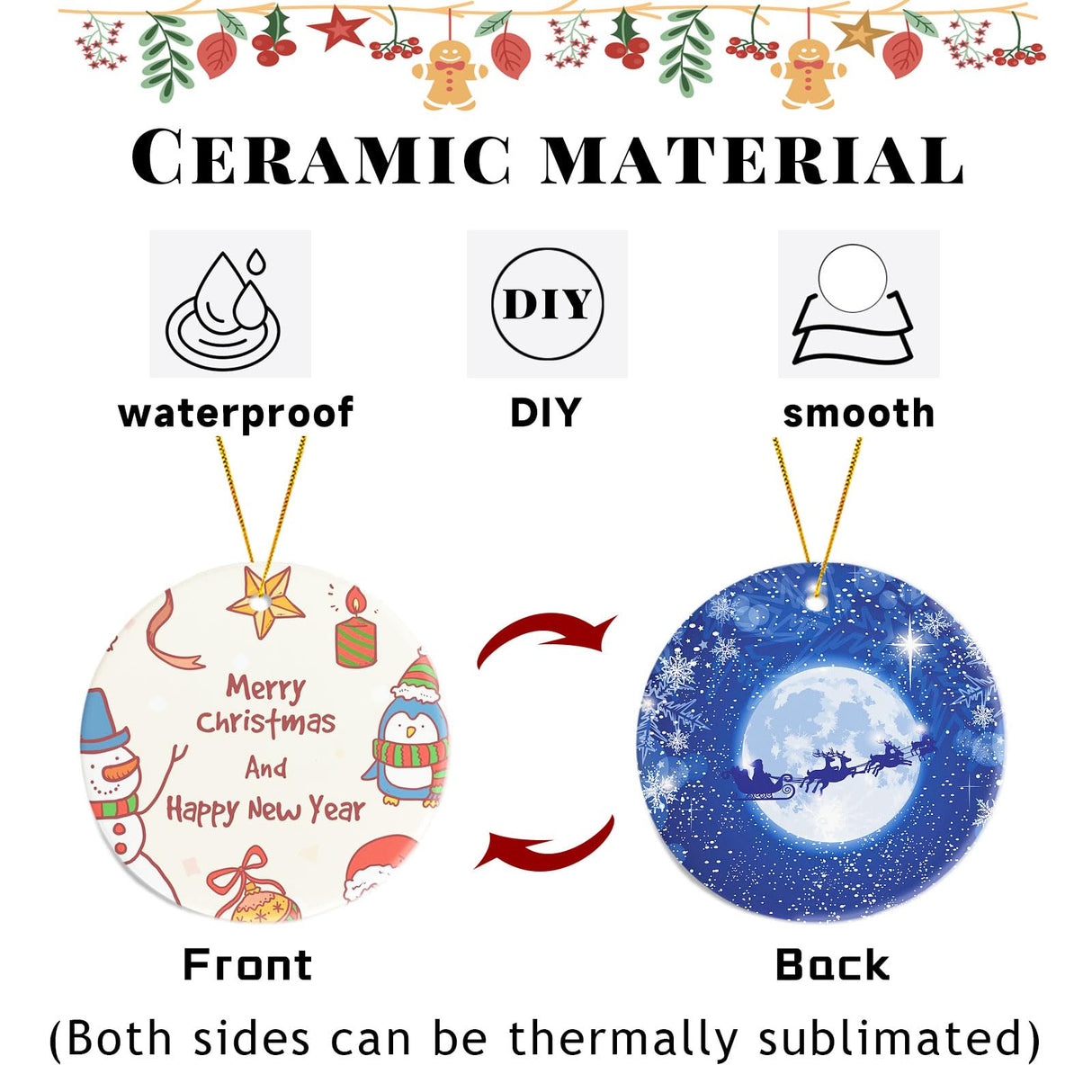 Sublimation Ceramic Ornaments, Round Porcelain Discs, Bulk Blanks for DIY Heat Press, Personalized Xmas Tree Ornament, White (4, Round) WTQR