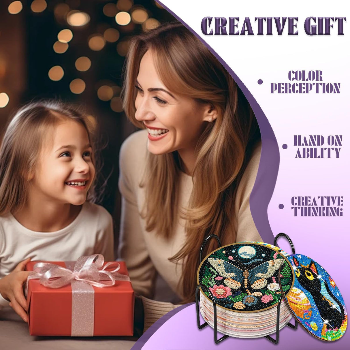 8 Pcs Insect Diamond Art Painting Coasters Kits,Moth Dragonfly Bee Coaster with Holder for Adults, Non-Slip DIY Dot Paint Craft Kits,5D Full Drill DIY Diamond Dot Gem Art Kit Home Decor Arts Craft NEGEKFKX