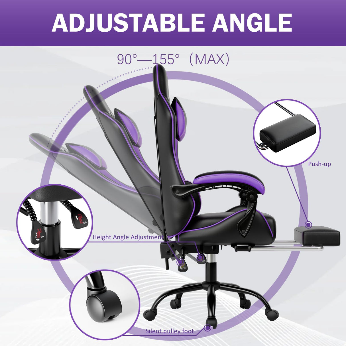 Gaming Chair, Computer Chair with Footrest and Lumbar Support, Ergonomic Video Game Chair with Headrest, Height Adjustable Gamer Chair Office Desk Chair, Purple Ntiibcuy