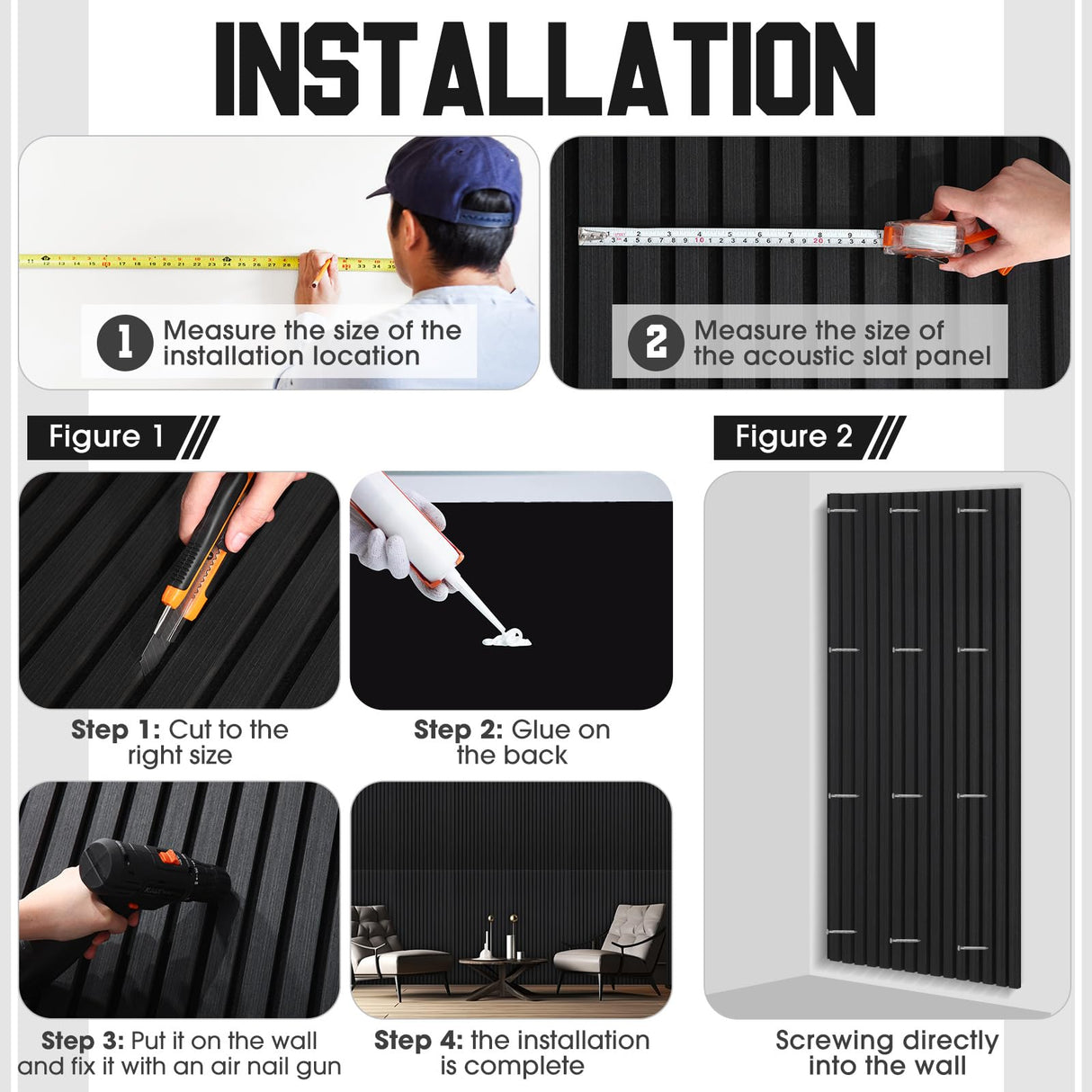 Frienda 6 Pcs 47.2 x 23.6 Inch Acoustic Wood Wall Panels Decorative Soundproof Wall Panels 3D Slat Wood Panels for Home Office Cinema Interior Wall Frienda