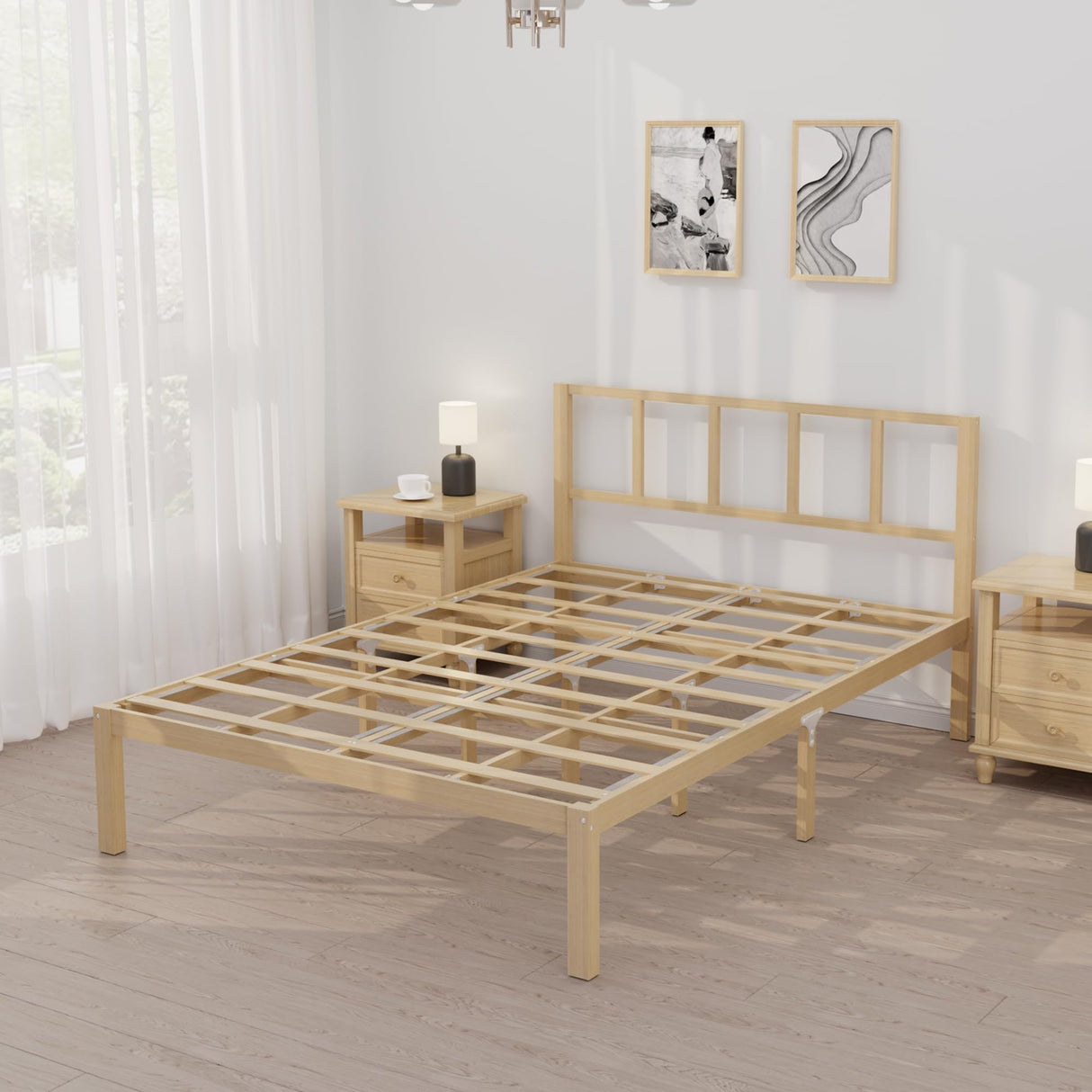 14 Inch Bamboo Bed Frame – Solid Wood Platform Bed Frame, Strong and Stable, with Non-Slip Slats for Support, No Box Spring Needed, Easy to Assemble, Noise-Free (Natural with Headboard, Full) BambooSync