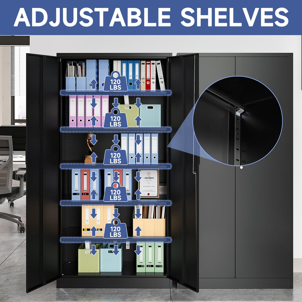 Anxxsu Metal Garage Storage Cabinet, 71" Locking Storage Cabinet with 2 Doors and 5 Adjustable Shelves, Lockable Metal Cabinet for Anxxsu