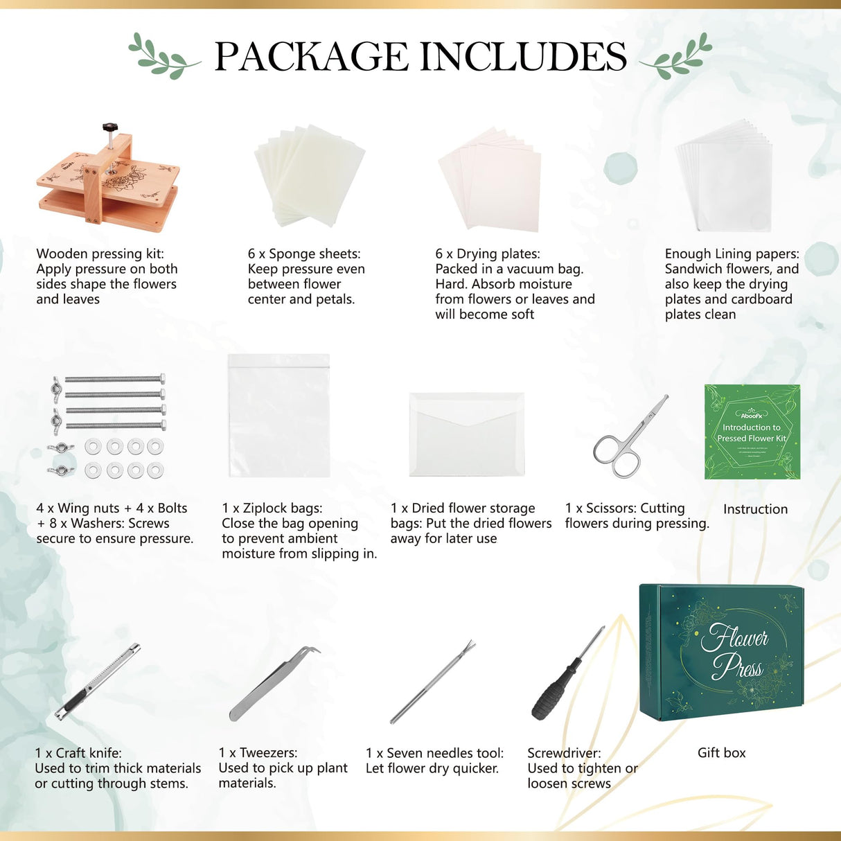 Aboofx Large Flower Press Kit, 6 Layers 11.8" x 8.3" Even Pressure for DIY Arts and Crafts, Dried Flower Plant Preservation Gift for Adult Craft Lovers, Wood Aboofx