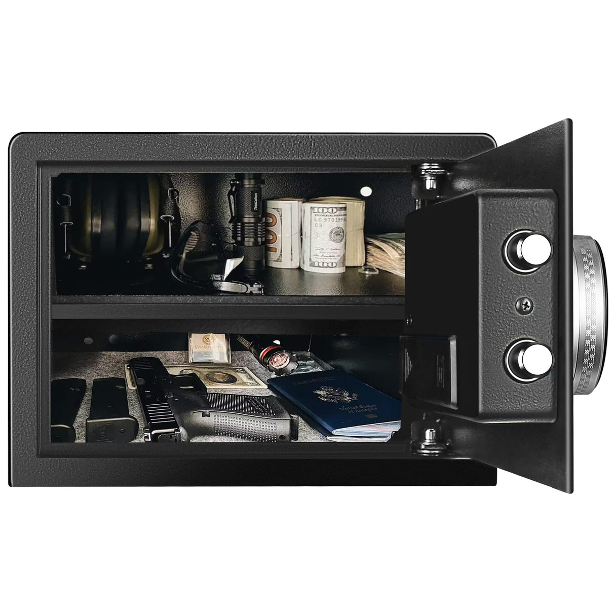 Biometric Home Safe, Fingerprint Gun Safe Lock Box,Money Box for Jewelry Handgun Cash Valuables,Perfect for Home/Office/Hotel, Black, 1.55 Cubic Feet VoleStay