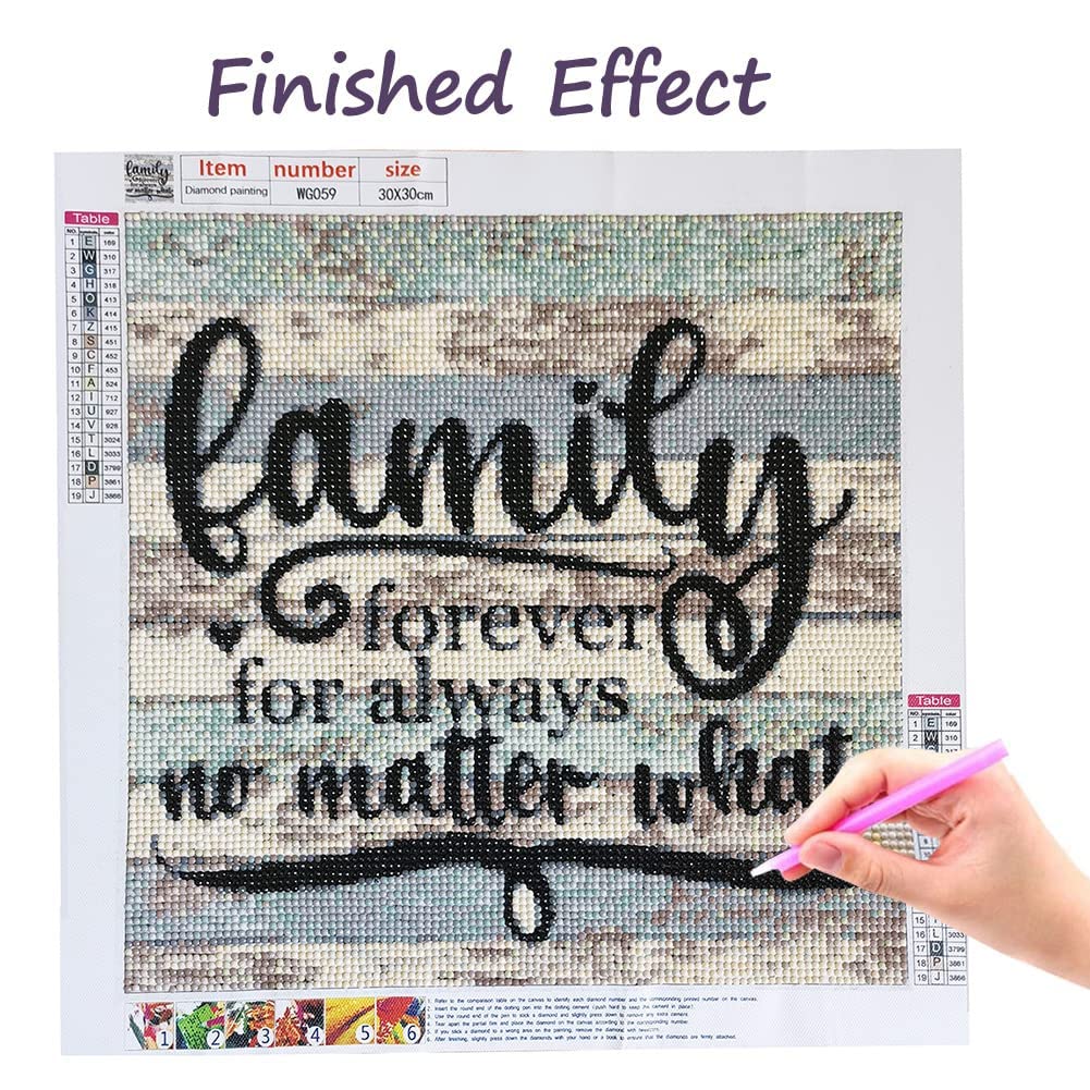 PDSLAIKE Diamond Painting Family Quotes - Family Forever for Always No Matter What Home Sayings DIY Art Craft 11.8x11.8in PDSLAIKE