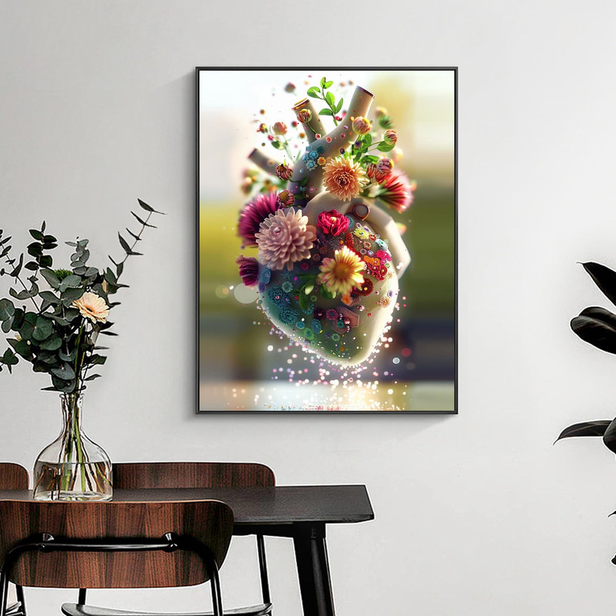 Yezavesu Diamond Art Kits for Adults, Heart 5D Diamond Painting Kit for Beginners, Flowers Heart DIY Round Full Drill Painting with Gem Art Kits for Home Wall Decor 12 x 16 Inch Yezavesu