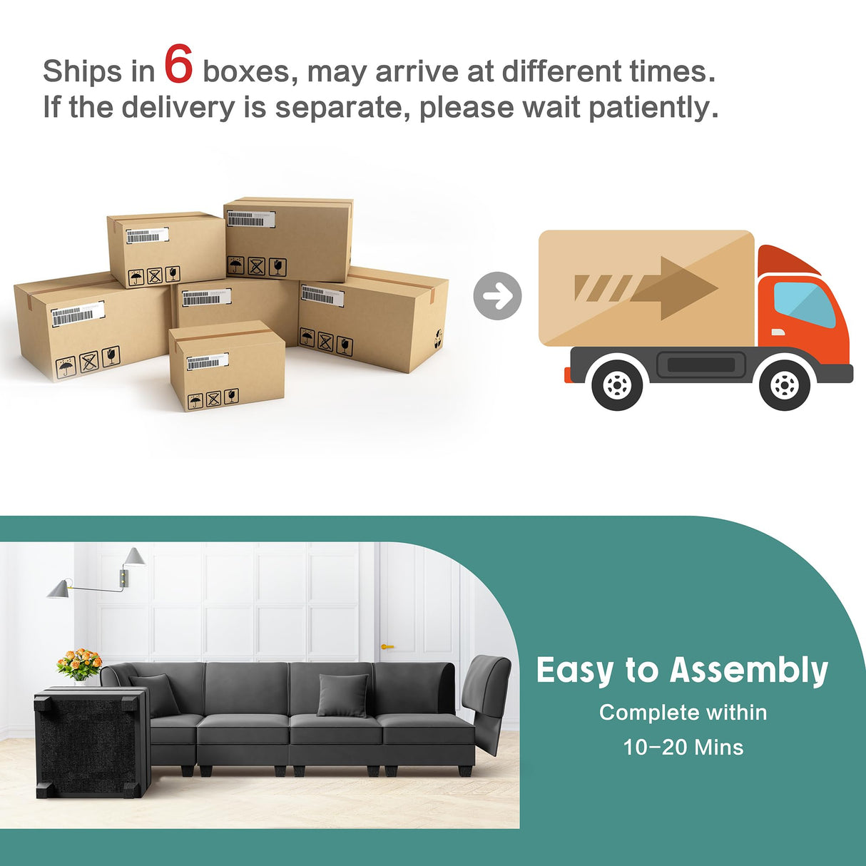 Shintenchi 6 Pieces Sectional Couch Modular Sofa,U Shaped Reversible Chaise Velvet SofaCouch with Cushions,Modular Sectional Sofa with Ottoman for Living Room (Dark Grey) Shintenchi