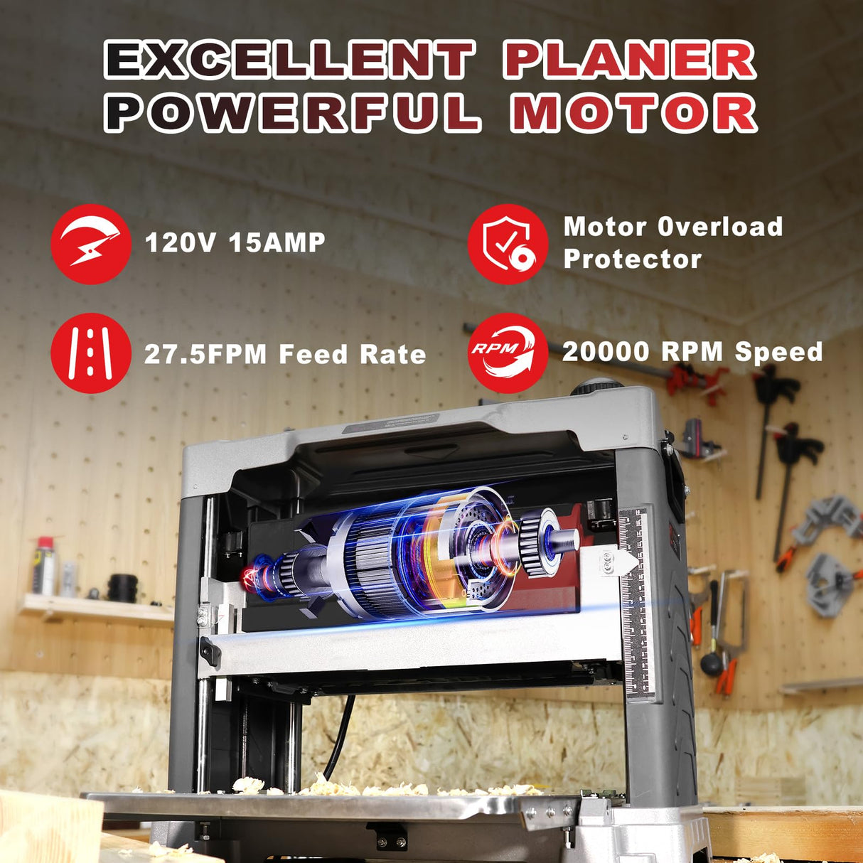 FindBuyTool 13" Benchtop Wood Thickness Planer with Helical Cutterhead, 120V 15-AMP 20000RPM Power Electric Motor Infeeding Worktable for Woodworking FIND BUY TOOL