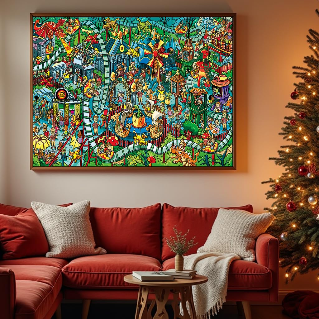 Jigsaw Puzzles for Adults, 1000 Pieces Dinosaur Park Puzzle, Cartoon Painting Challenging Puzzles for Family Activity Game Nights Gifts Fidget Stress Relief RECHIATO