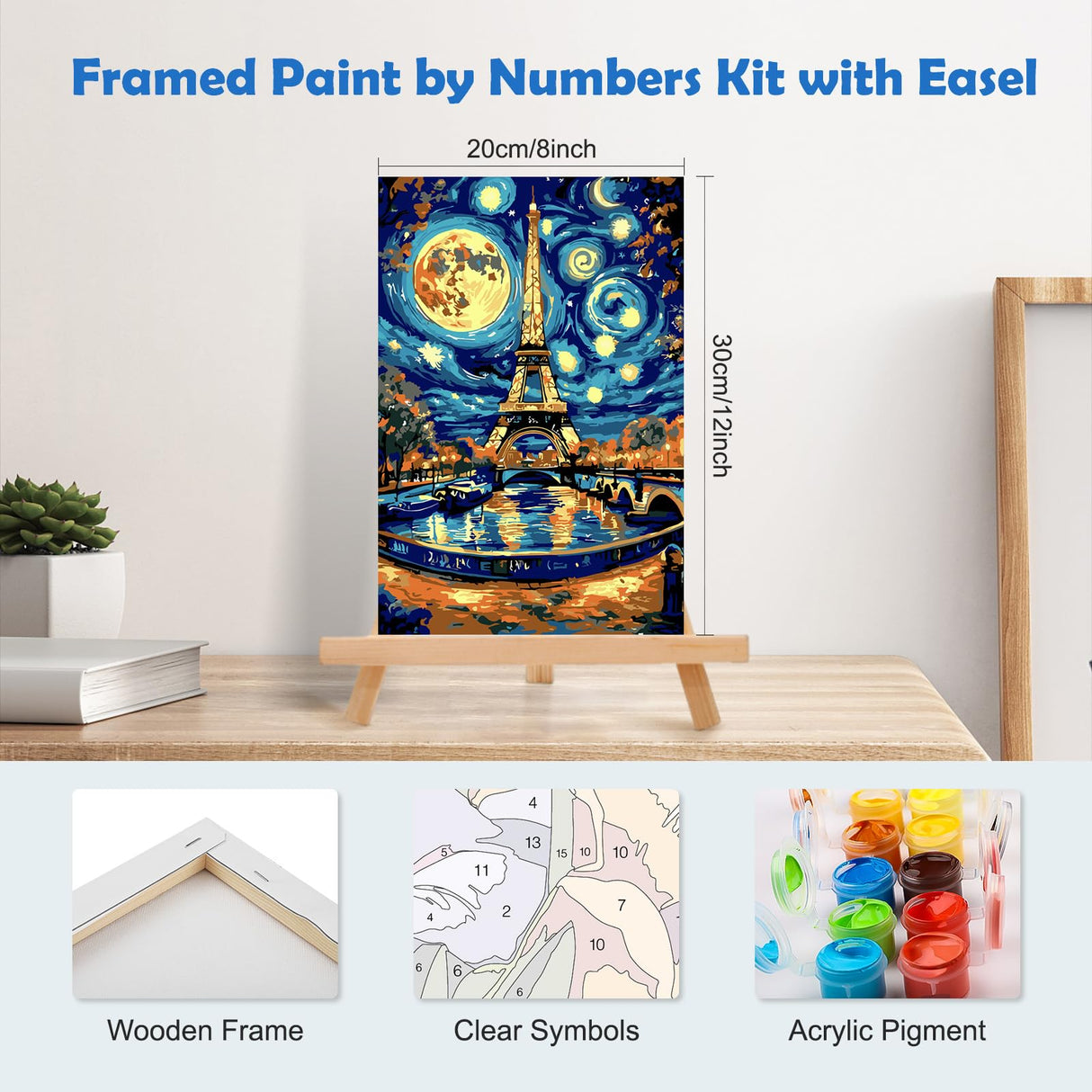 MOGTAA Eiffel Tower Paint by Numbers Kit for Adults Beginners with Frame, Abstract Landscape Adult Paint by Number Kits on Canvas with Easel, Easy DIY Oil Painting Kits for Home Decor, 8x12in MOGTAA