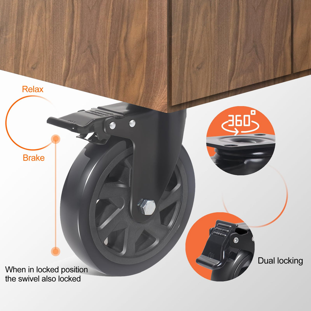 6 Inch Caster Wheels Set of 4 Heavy Duty,3000lbs Swivel Caster Wheels with Brake,PVC Heavy Duty Caster Wheel for Furniture,Cart,Workbench,Kitchen,Cabinets,Planters(Hardware Included) YAEMIKY