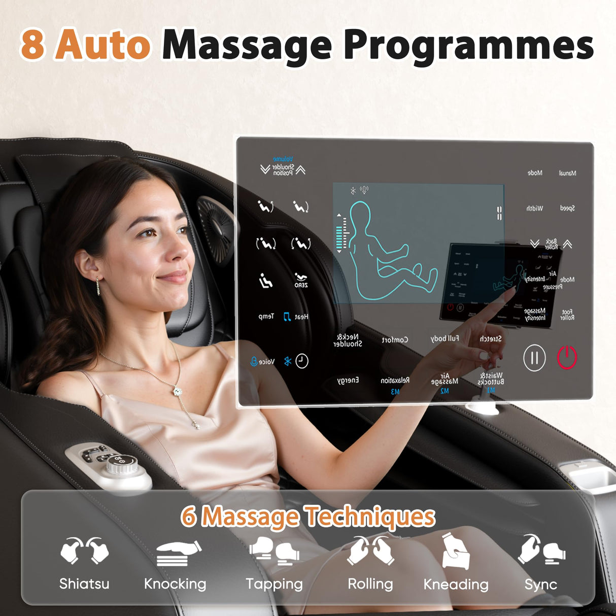 Shahoo Zero Gravity Full Body Massage Chair with SL-Track, AI Voice Control & Heating – Auto Body Scan, Air Compression Foot Massage, 8 Auto Programs Shahoo