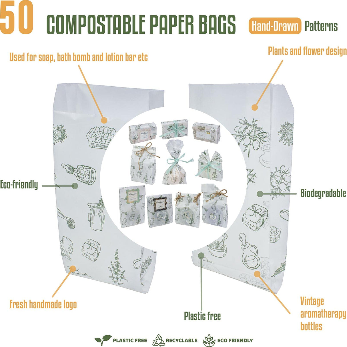 Soap Mold Making Kit with Wooden Cutter Soap Molds Silicone 46oz Purple | Melt and Pour or Cold Process, 50pc Soap Packaging Paper Bags and Slicer | Gift for Wife Women Housewife Soaper Hepgodin