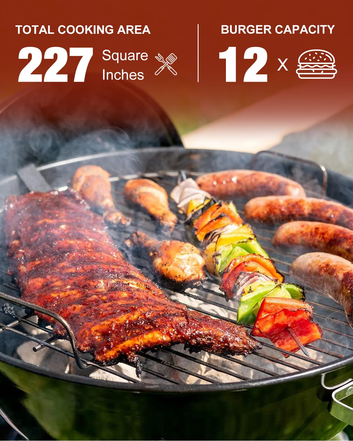 18 inch Charcoal Grill, Outdoor Barbecue Kettle Grill, 227 Square Inches Cooking Space, Highly Cost-Effective Portable Grill, Perfect for Outdoor BBQ Party, Camping and Small Patios, Black GRiliFE