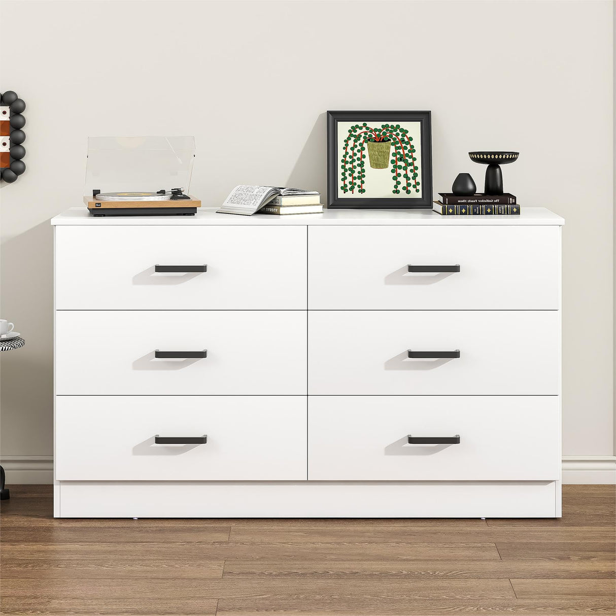 Bigbiglife Wood Dresser for Bedroom, 6 Drawer Double Dresser, Modern Chest of Drawers with Deep Drawers, Large Storage Organizer for Living Room, Closet,15.8" D x 47.2" W x 27.7" H (White) Bigbiglife