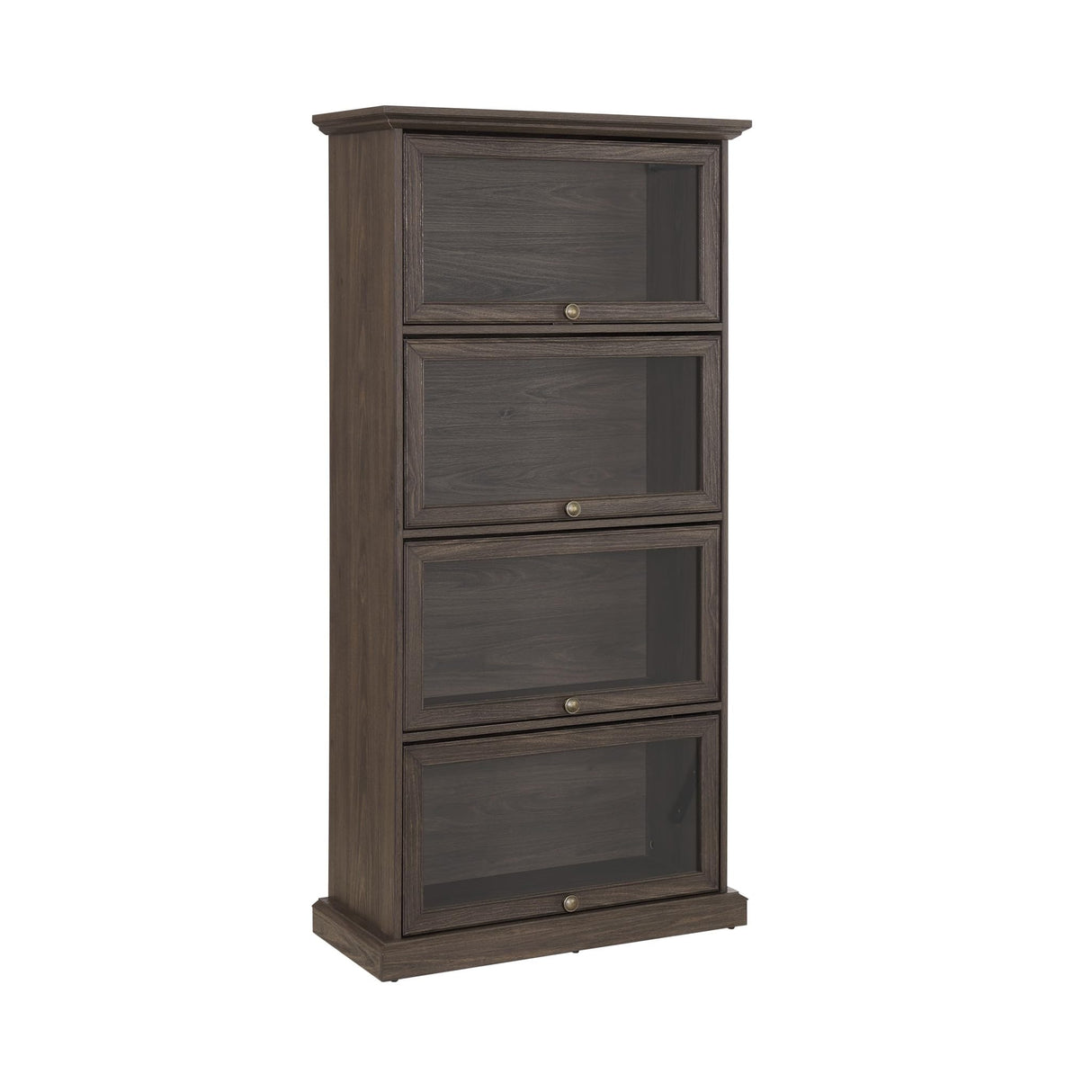 CKEASEAN Tall Bookcase with Glass Doors, 63" H Farmhouse Glass Curio Display Cabinet with Flip up Doors, Elegant Storage Cabinet with 4-Tier Shelves, Rack for Living Room (Brown) CKEASEAN