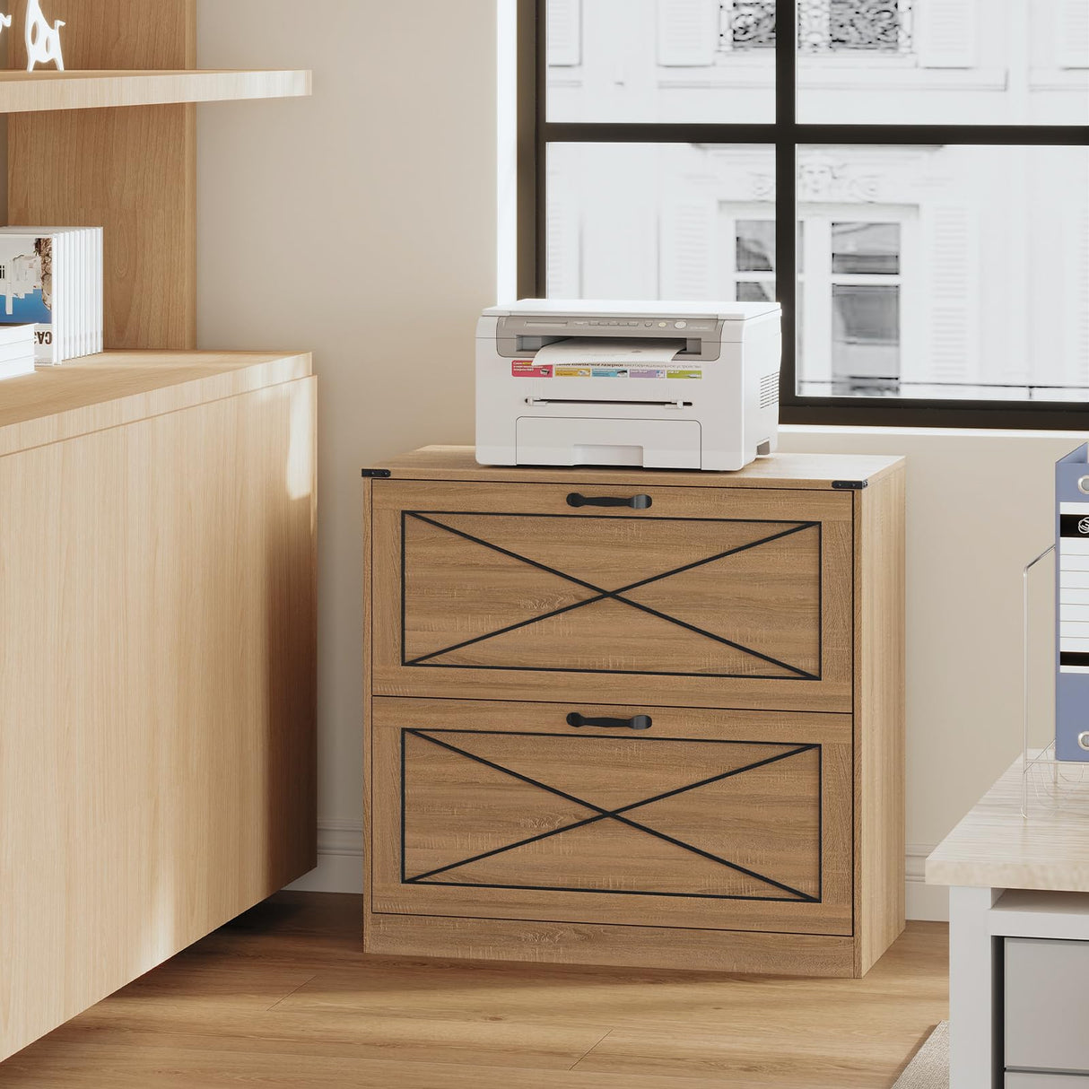 Vabches Farmhouse File Cabinet with 2 Drawers, Lateral Filing Cabinet Office File Cabinet with File Drawers, Wood Rustic Storage Cabinet File Organizer for Home Office, Living Room, Brown Vabches