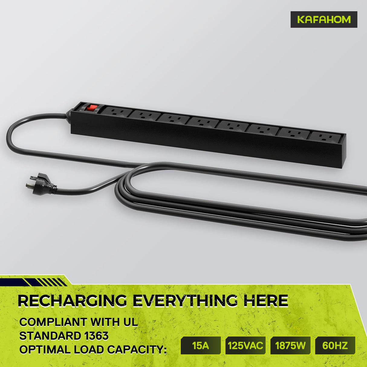 KAFAHOM Power Tool Organizer Cart with Charging Station,Garage Floor Rolling Storage on Wheels for Mechanic,Mobile 8 Drill Holder, Utility Cart with Battery Charging 8 Outlet Power Strip KAFAHOM