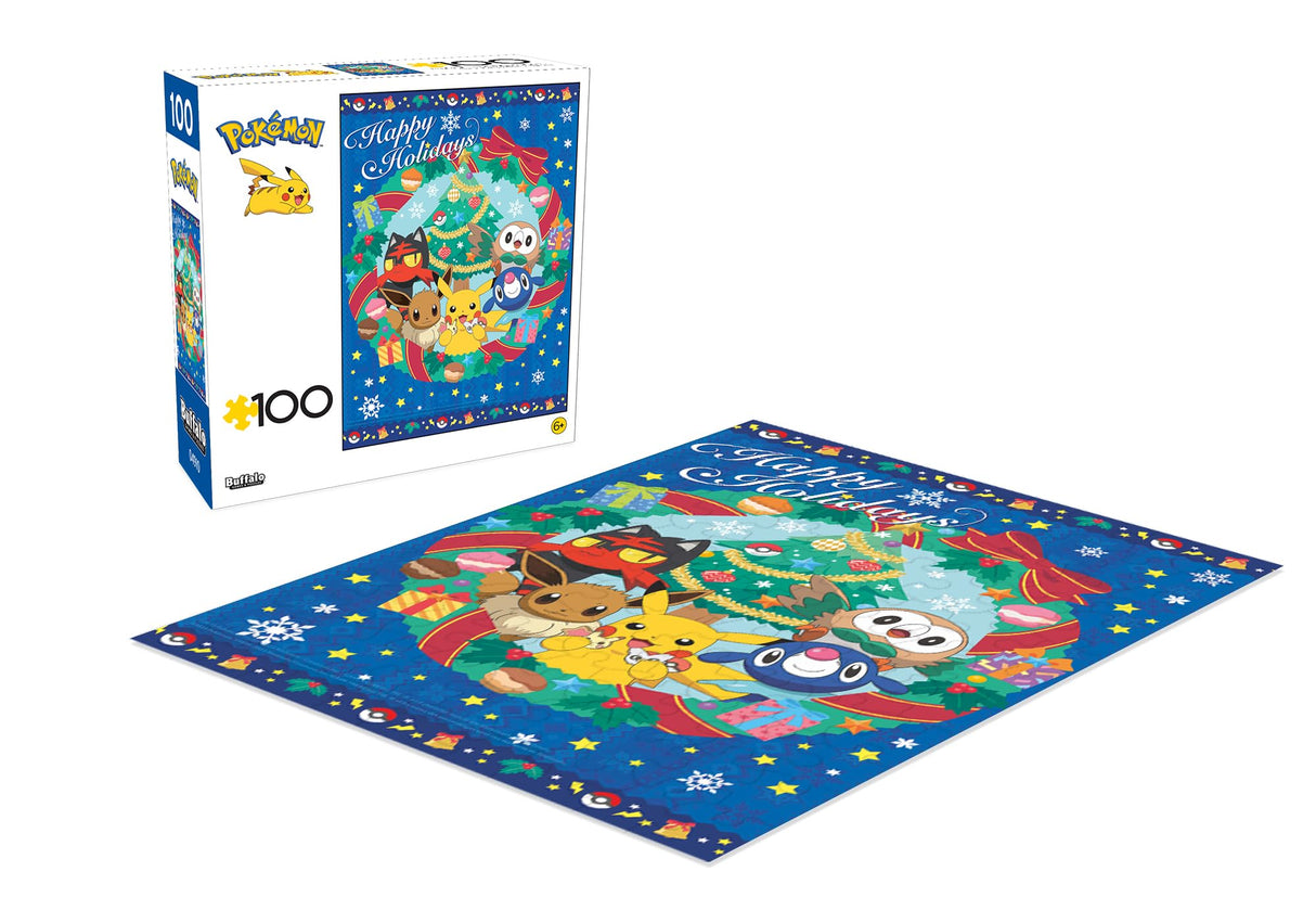 Buffalo Games - Pokemon - Pokemon - Alola Holiday Wreath - 100 Piece Jigsaw Puzzle for Families Challenging Puzzle Perfect for Game Nights - Finished Size is 15.00 x 11.00 Buffalo Games