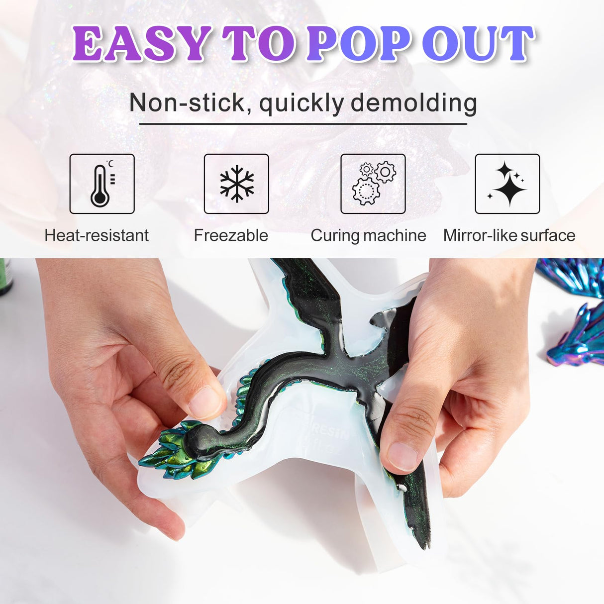 LET'S RESIN Gemstone Resin Molds - Crystal Winged Dragon Silicone Molds for 3D Flying Dragon Toys, Home Decor & Gifts LET'S RESIN