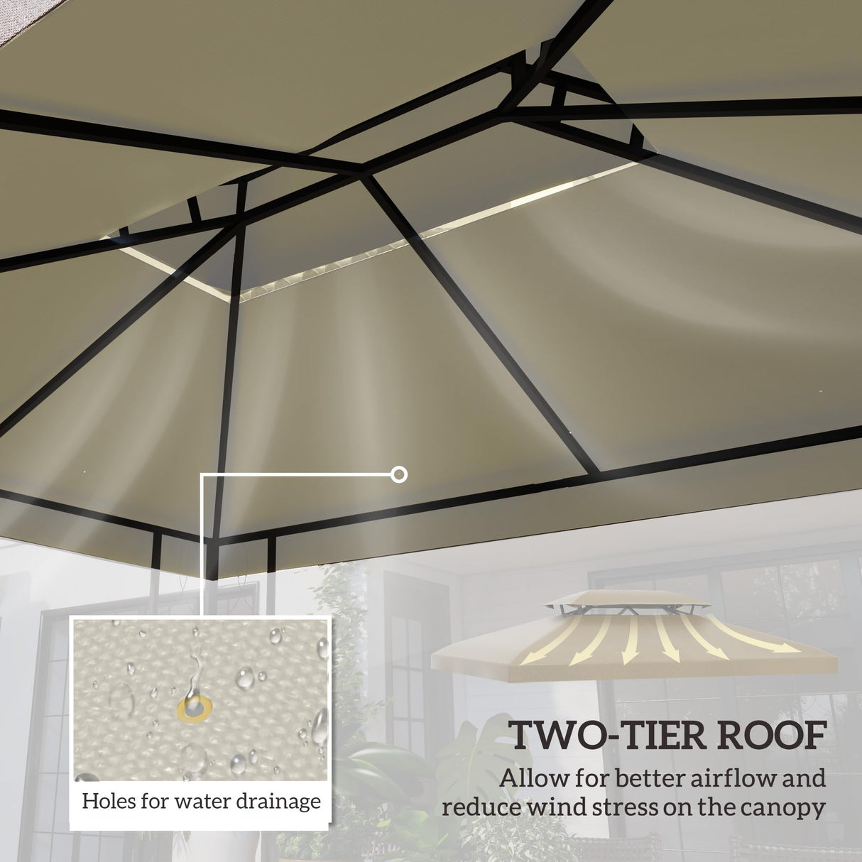 Outsunny 13' x 10' Gazebo Replacement Canopy, 2-Tier Top UV Cover for 9.84' x 9.84' Outdoor Gazebo, Cream White (Top Only) Outsunny